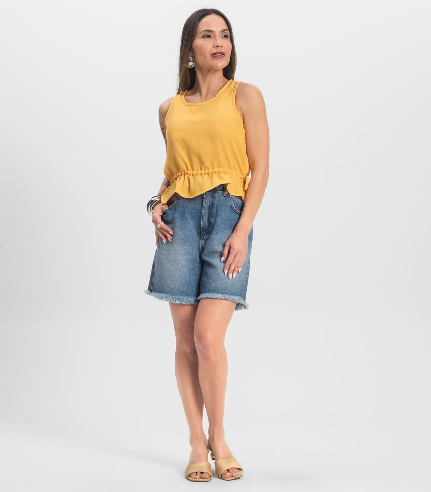 Regata Feminina em Crepe Infinita Cor Amarelo - Imagem 4