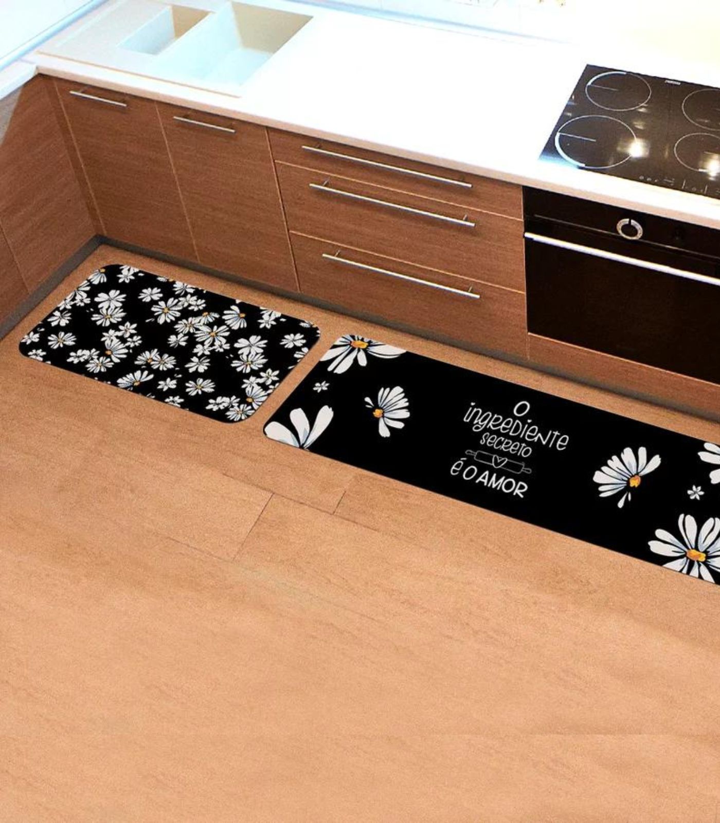 Jogo de Tapetes para Cozinha Wevans Preto