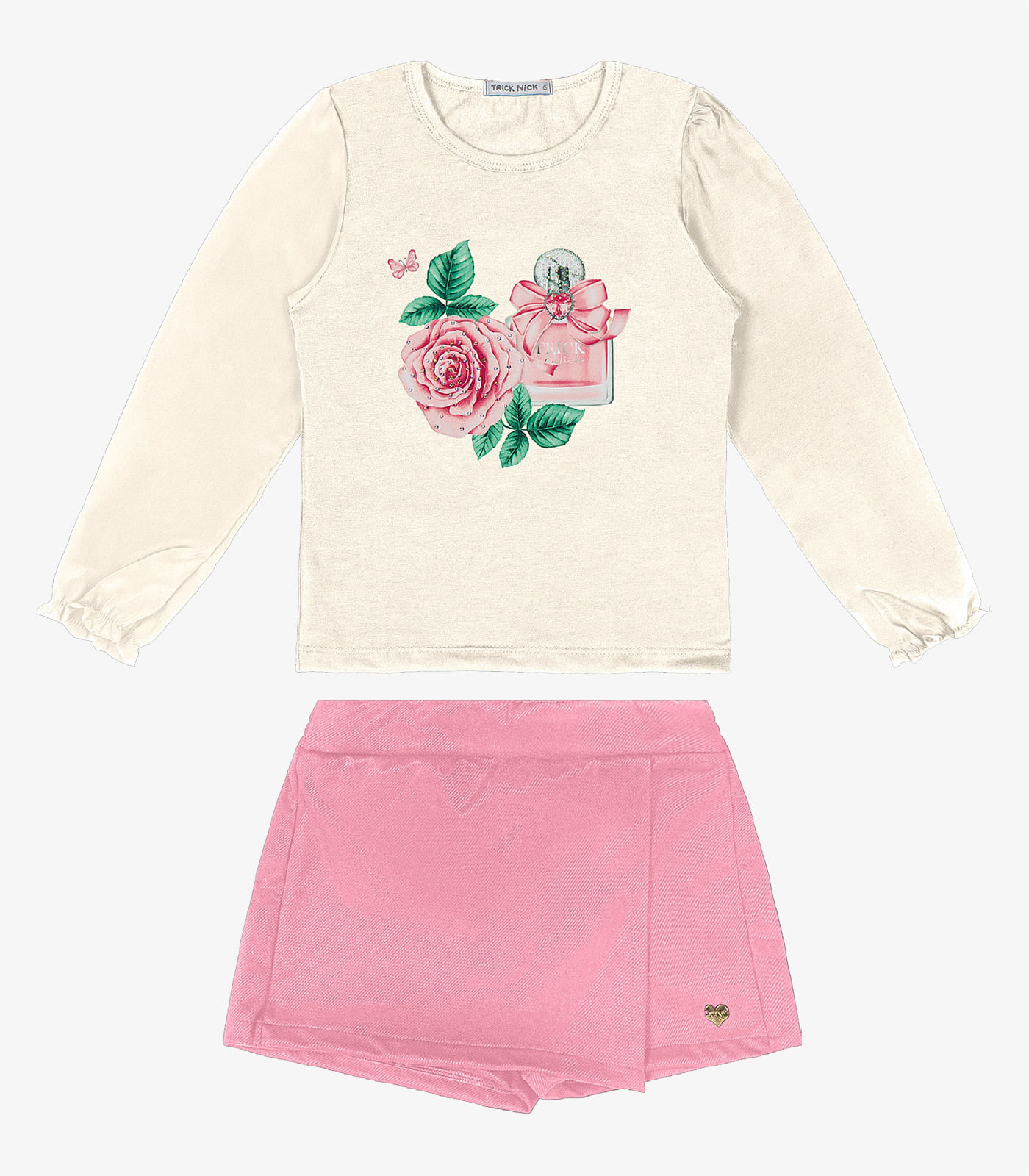 Conjunto Infantil Blusa Com Shorts Saia Trick Nick Bege - Imagem 2