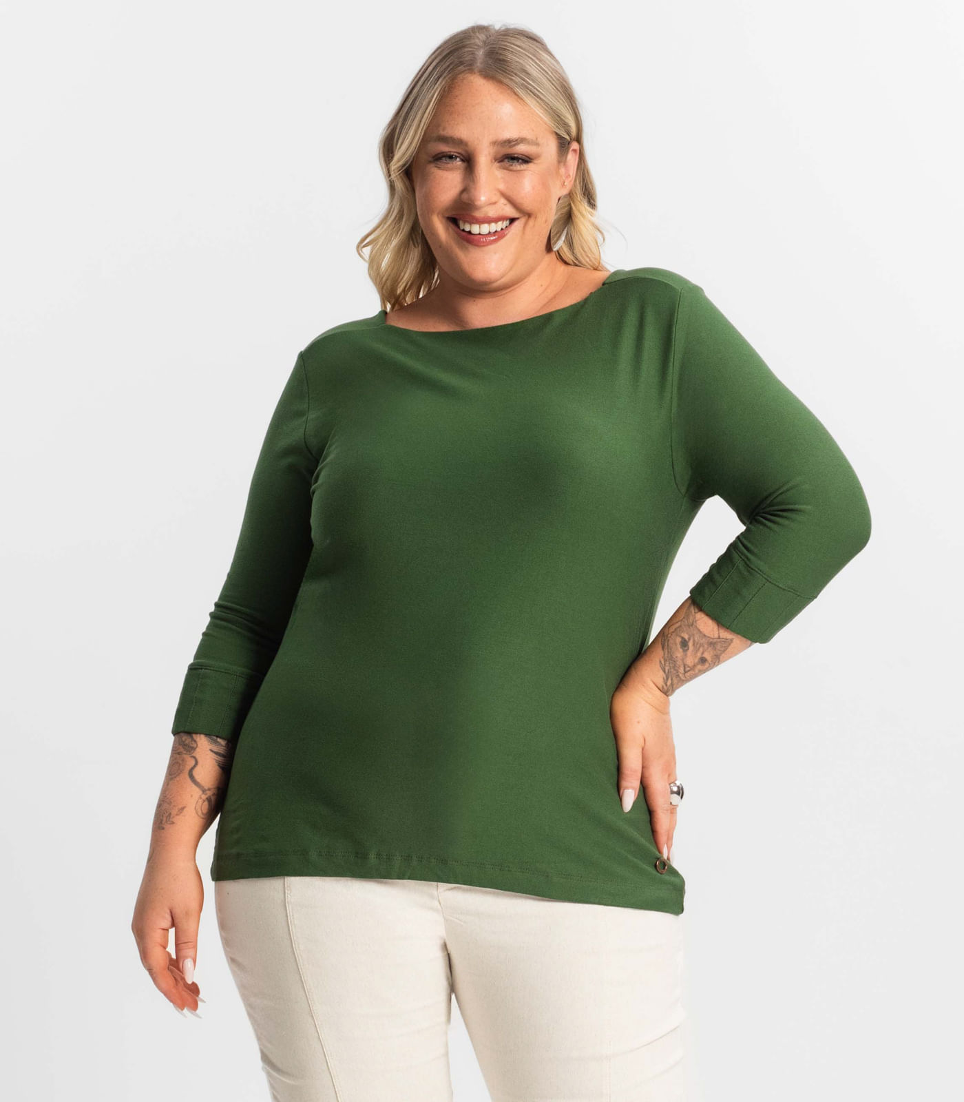 Blusa Plus Size Manga 3/4 Secret Glam Verde