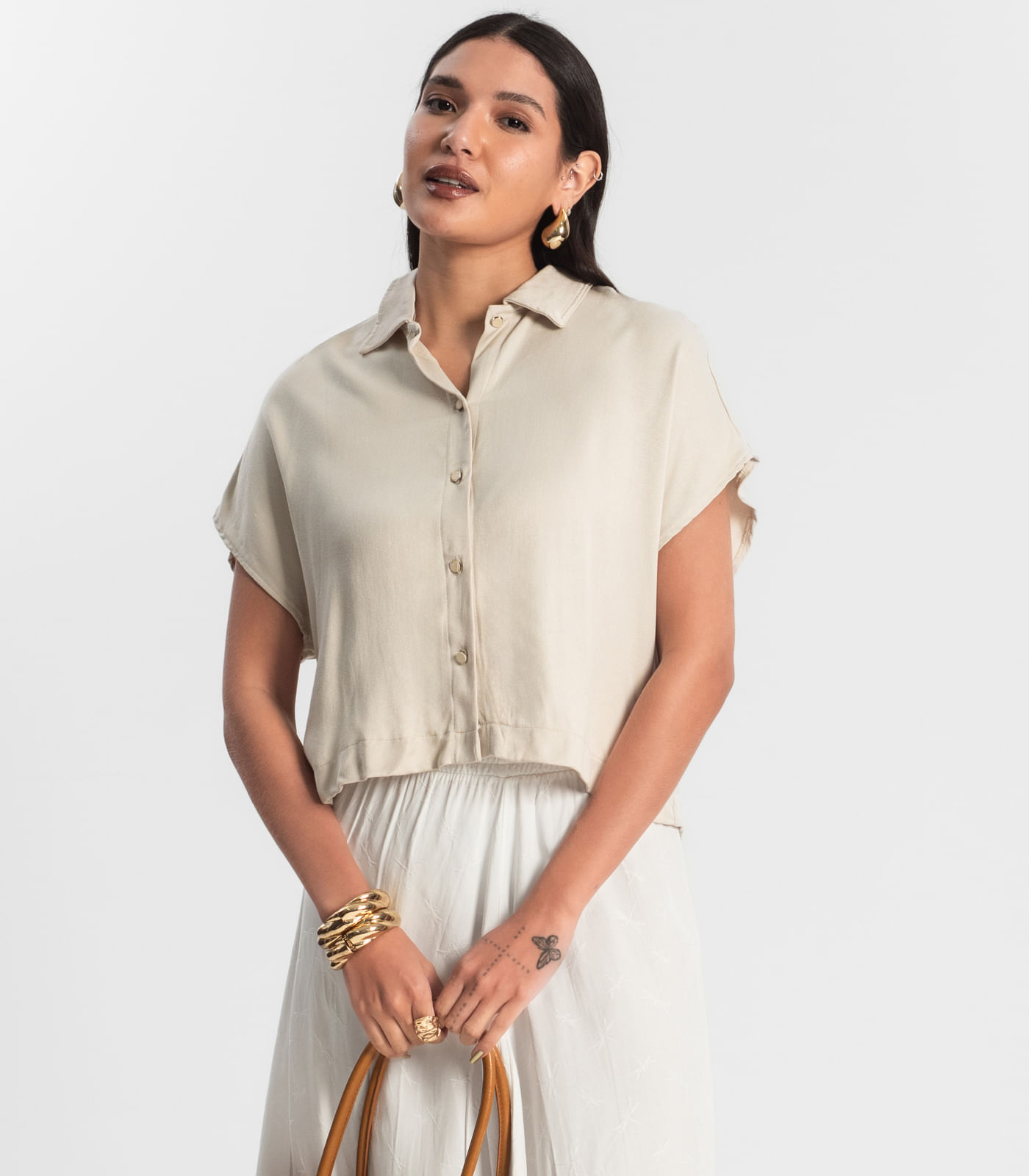 Camisa Feminina Botão de Viscose Rovitex Bege