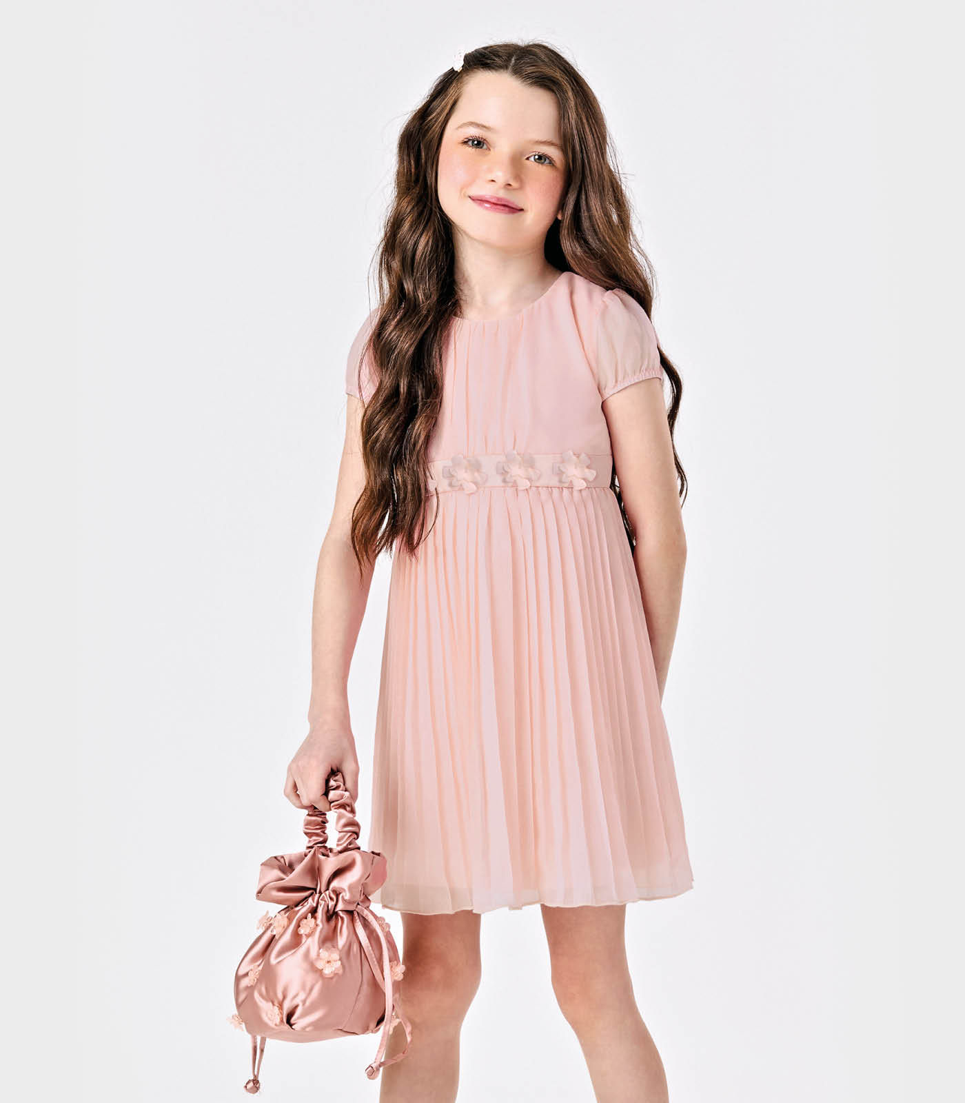 Vestido Chiffon Plissado Trick Nick Rosa