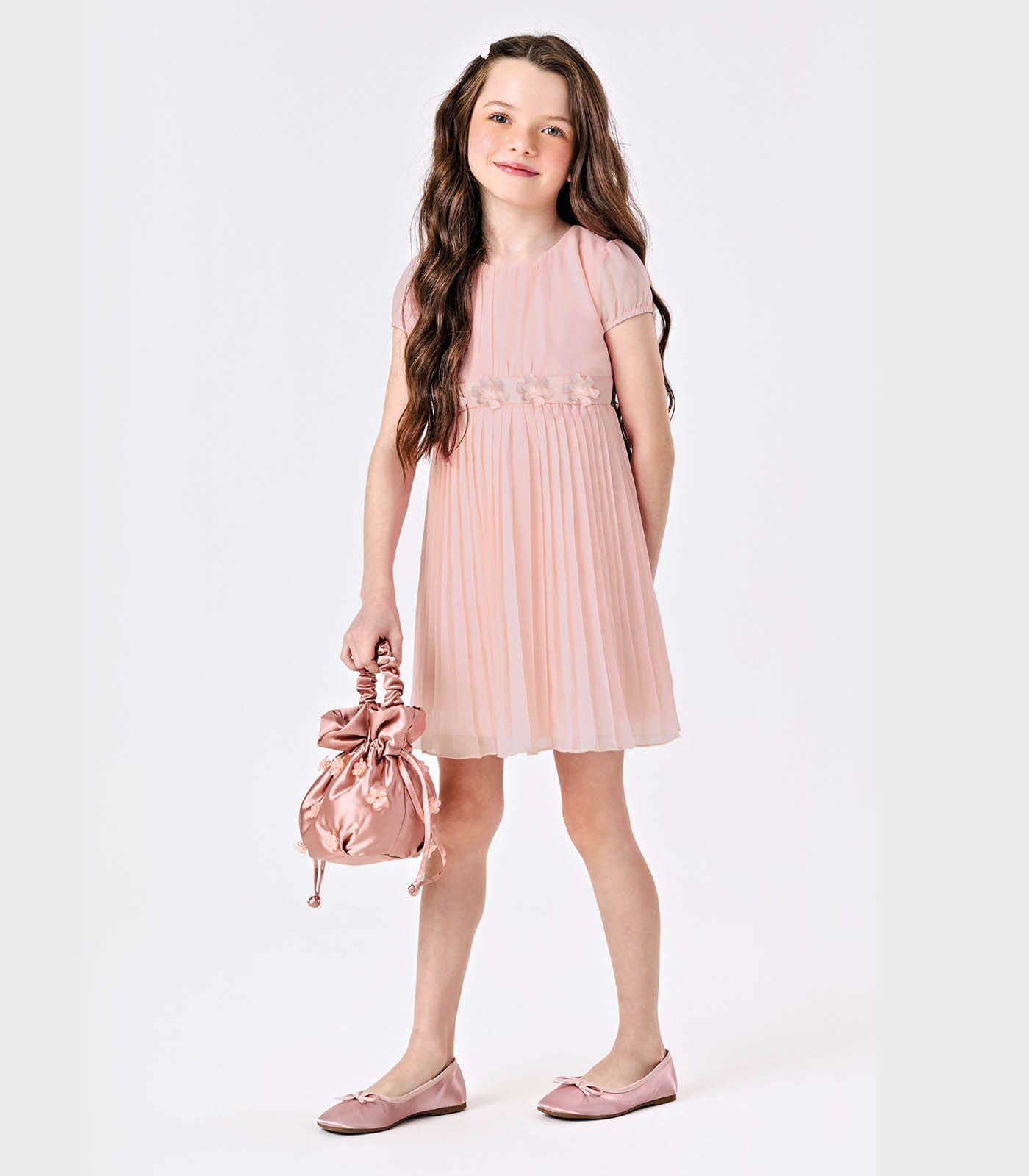 Vestido Chiffon Plissado Trick Nick Rosa - Imagem 4