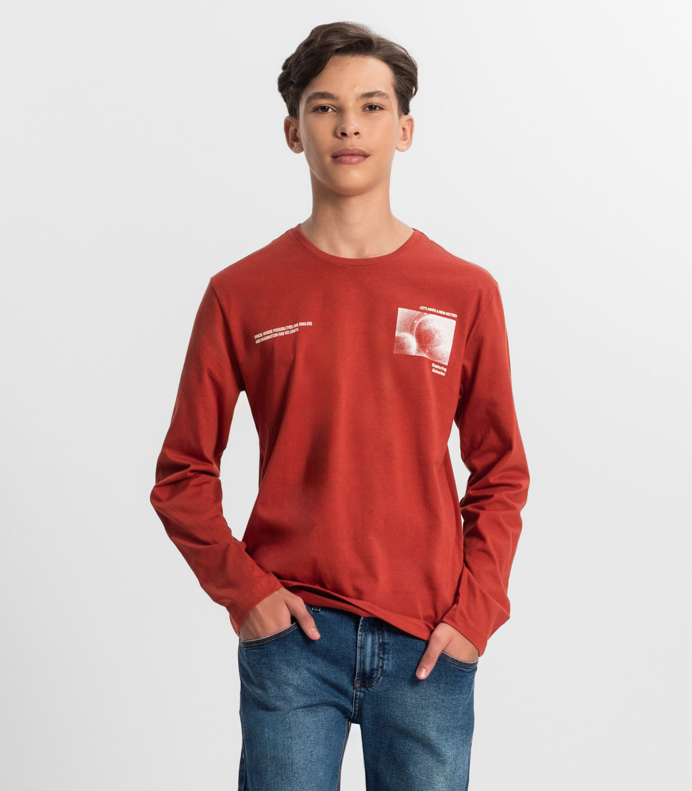 Camiseta Juvenil Menino Manga Longa Minty Vermelho