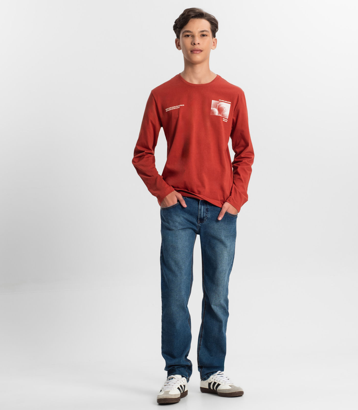 Camiseta Juvenil Menino Manga Longa Minty Vermelho - Imagem 4