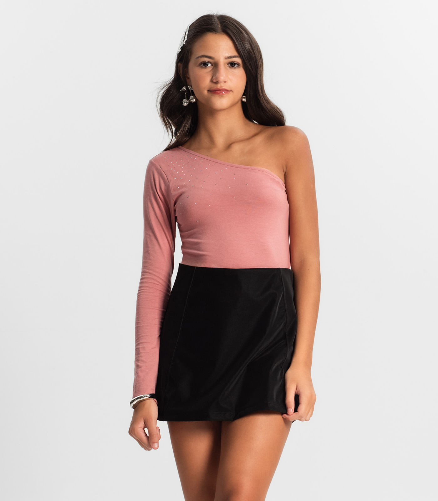 Blusa Juvenil Feminina Um Ombro Só Minty Rosa