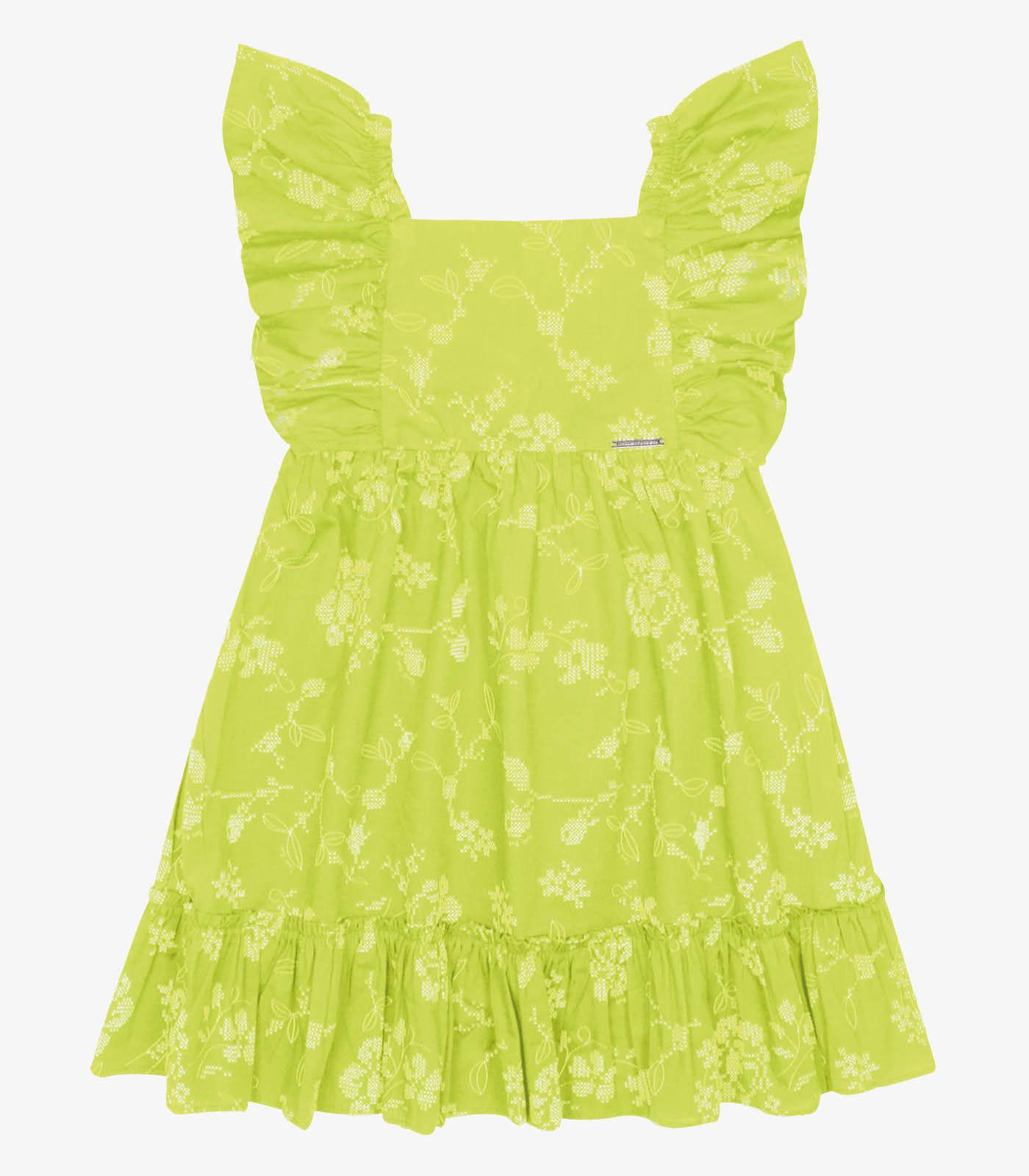 Vestido Popeline Floral Bordado Trick Nick Verde