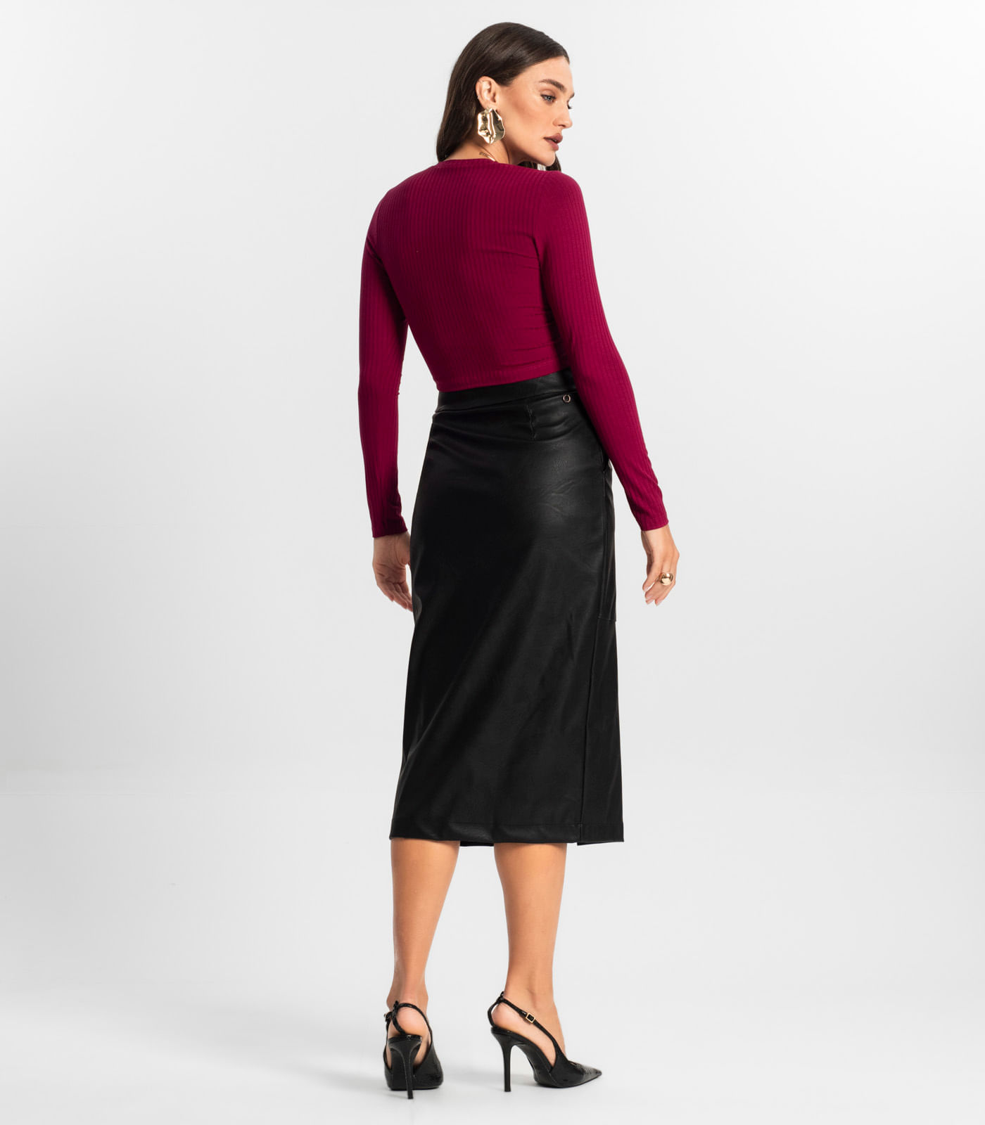 Saia Sintética Feminina Midi Endless Preto - Imagem 3