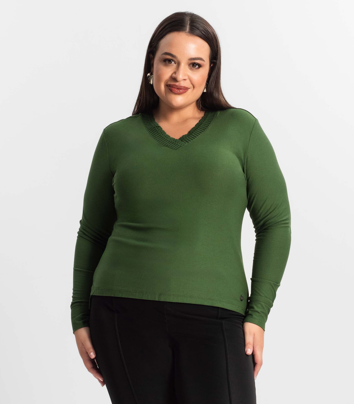 Blusa Plus Size Manga Longa Feminina Secret Glam Verde
