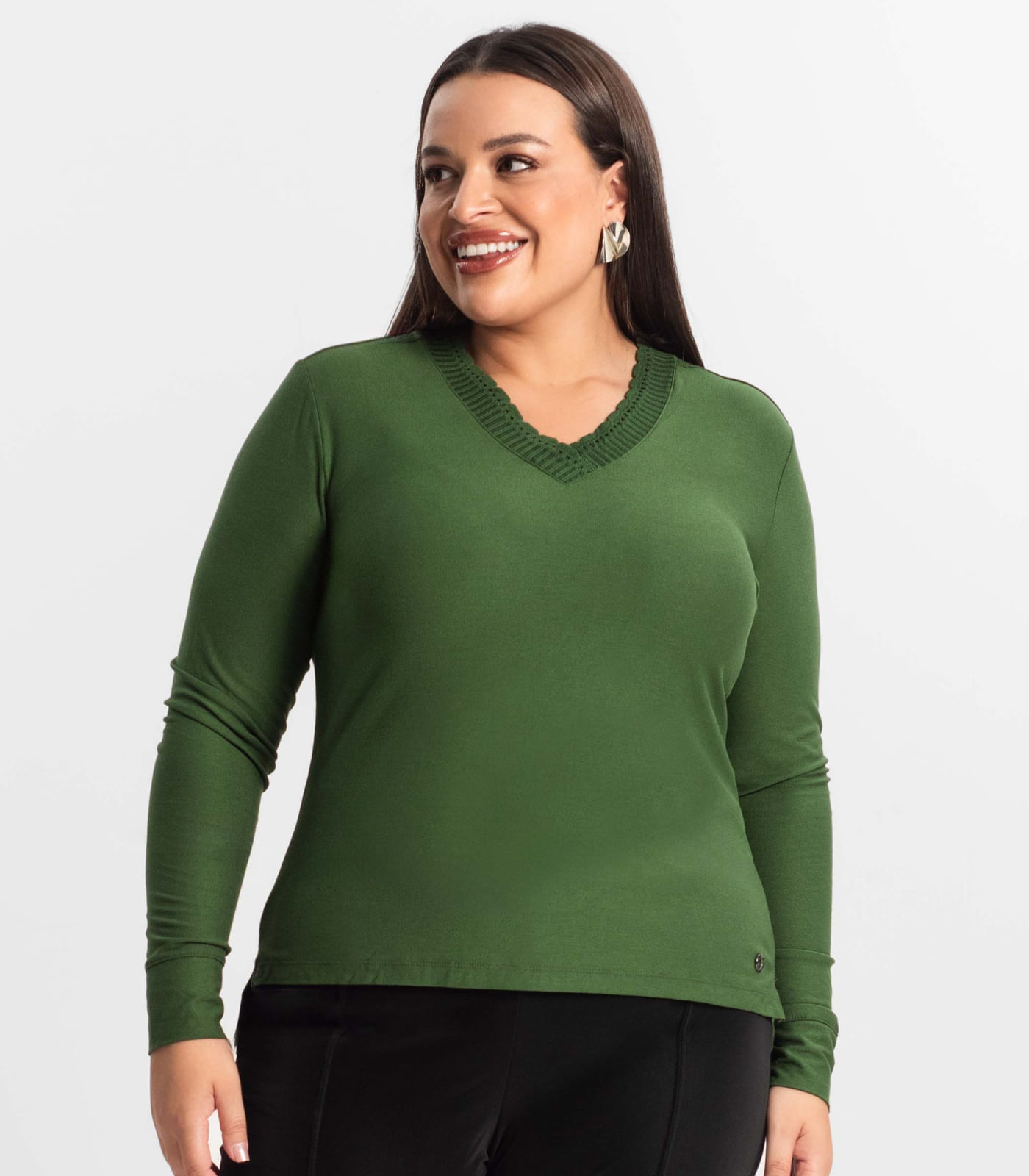 Blusa Plus Size Manga Longa Feminina Secret Glam Verde - Imagem 2