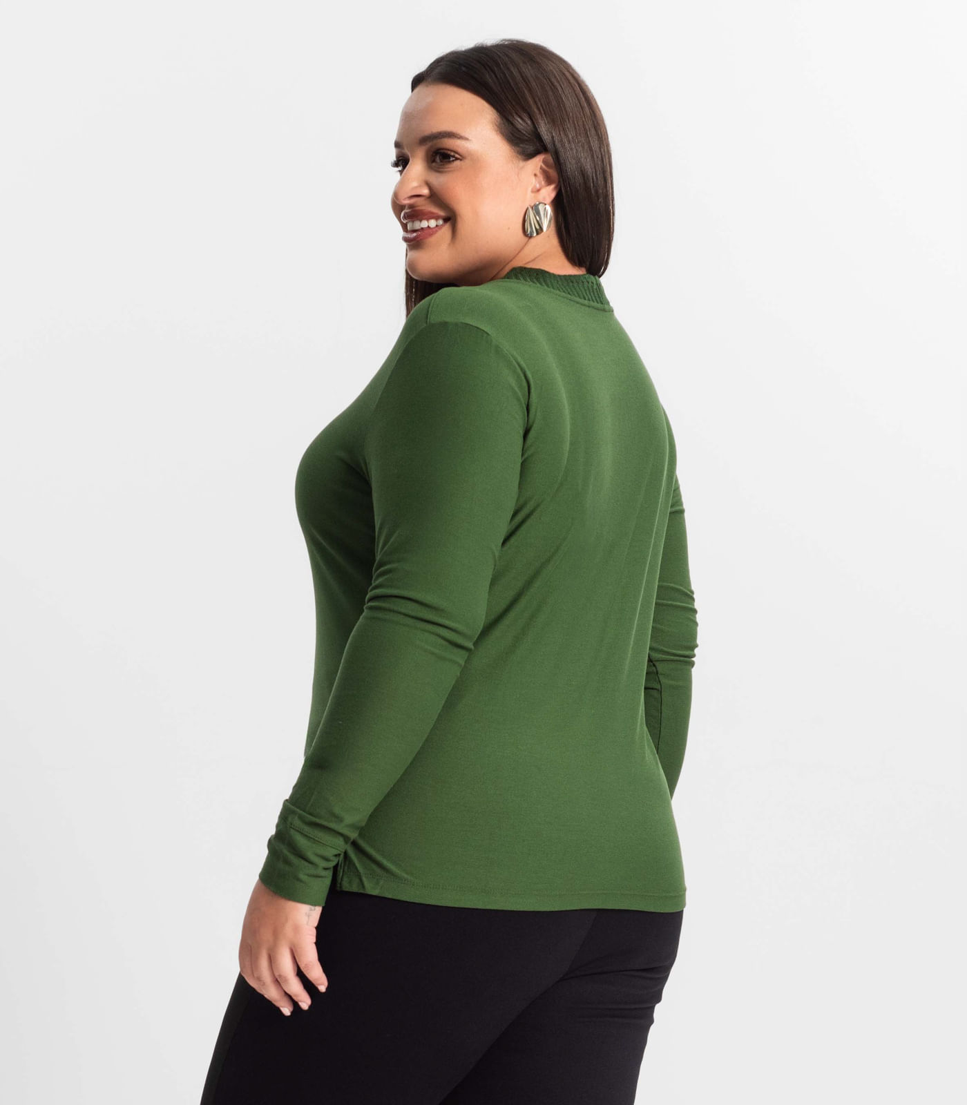 Blusa Plus Size Manga Longa Feminina Secret Glam Verde - Imagem 3