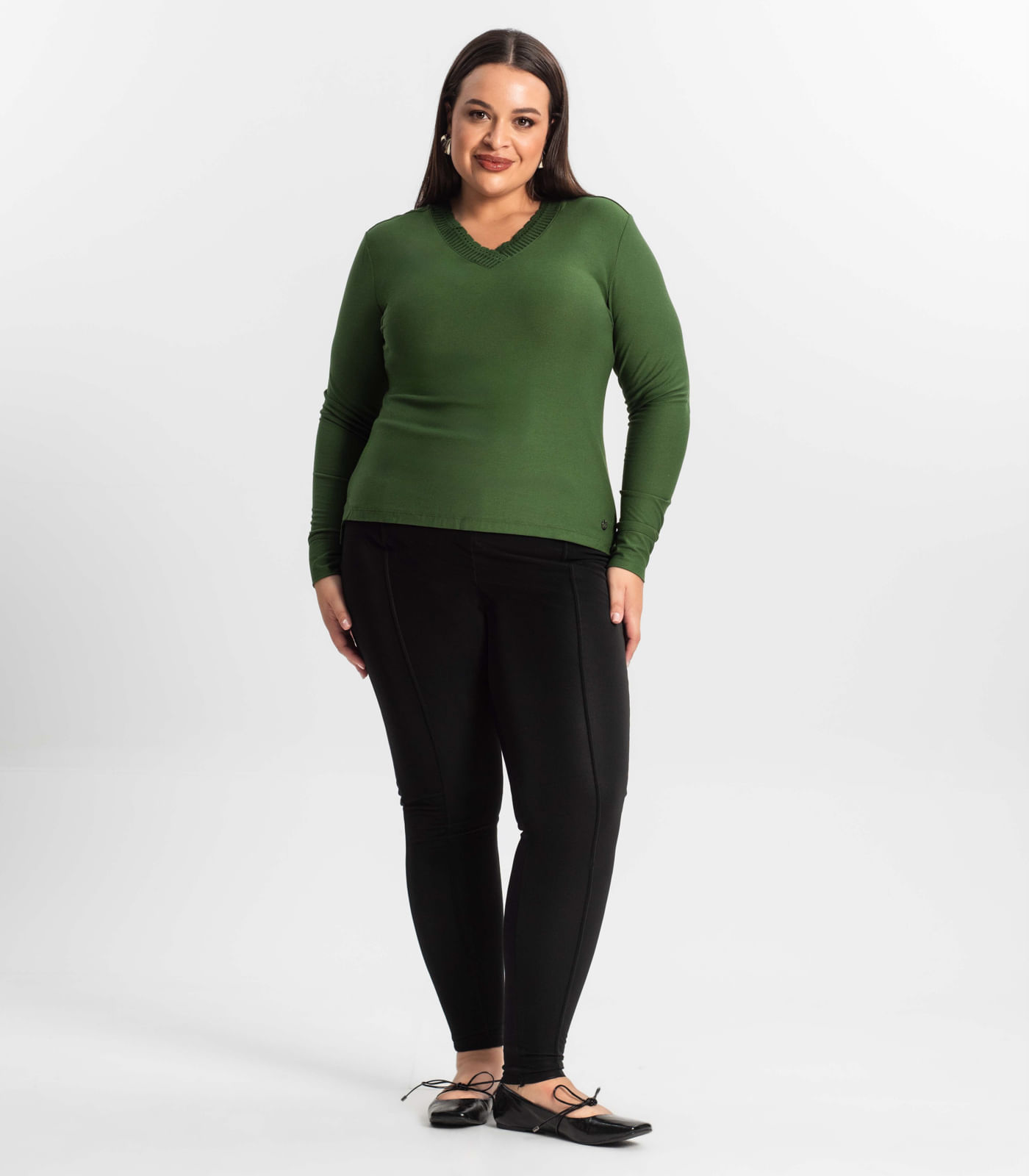 Blusa Plus Size Manga Longa Feminina Secret Glam Verde - Imagem 4