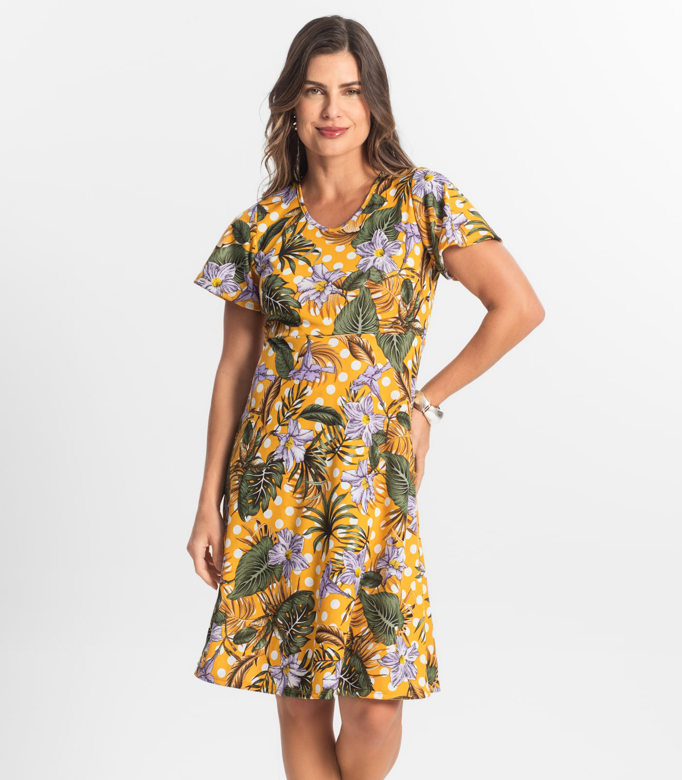 Vestido Feminino Evasê Estampado Select Amarelo