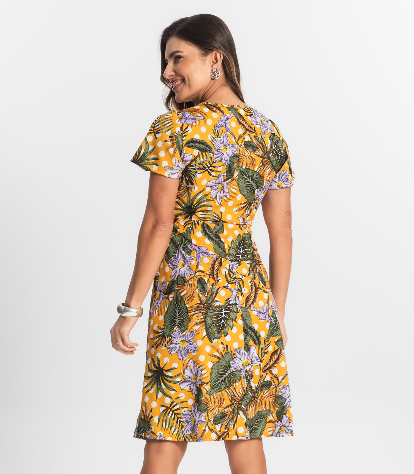 Vestido Feminino Evasê Estampado Select Amarelo - Imagem 3