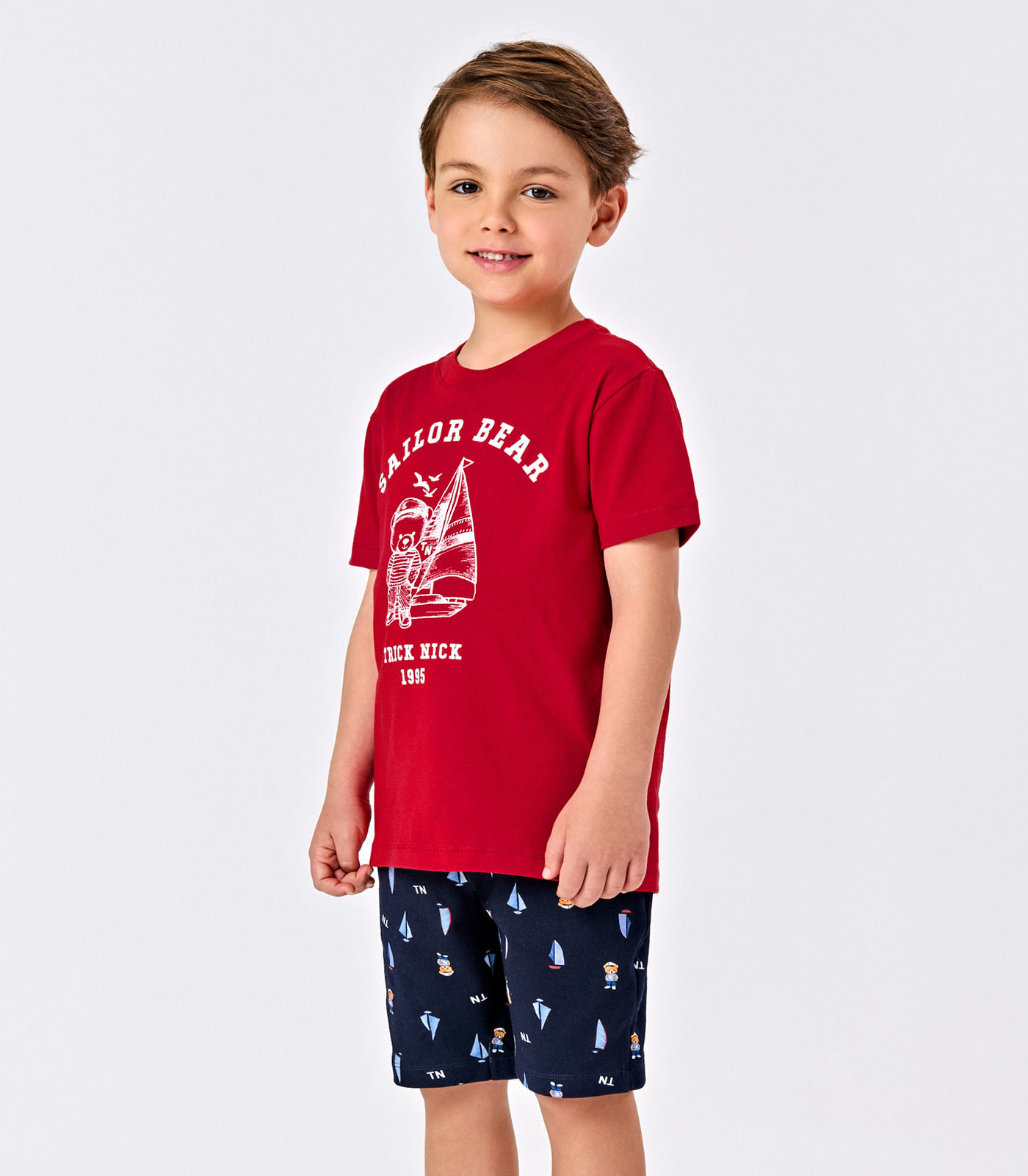 Conjunto Infantil Camiseta Com Bermuda Trick Nick Vermelho