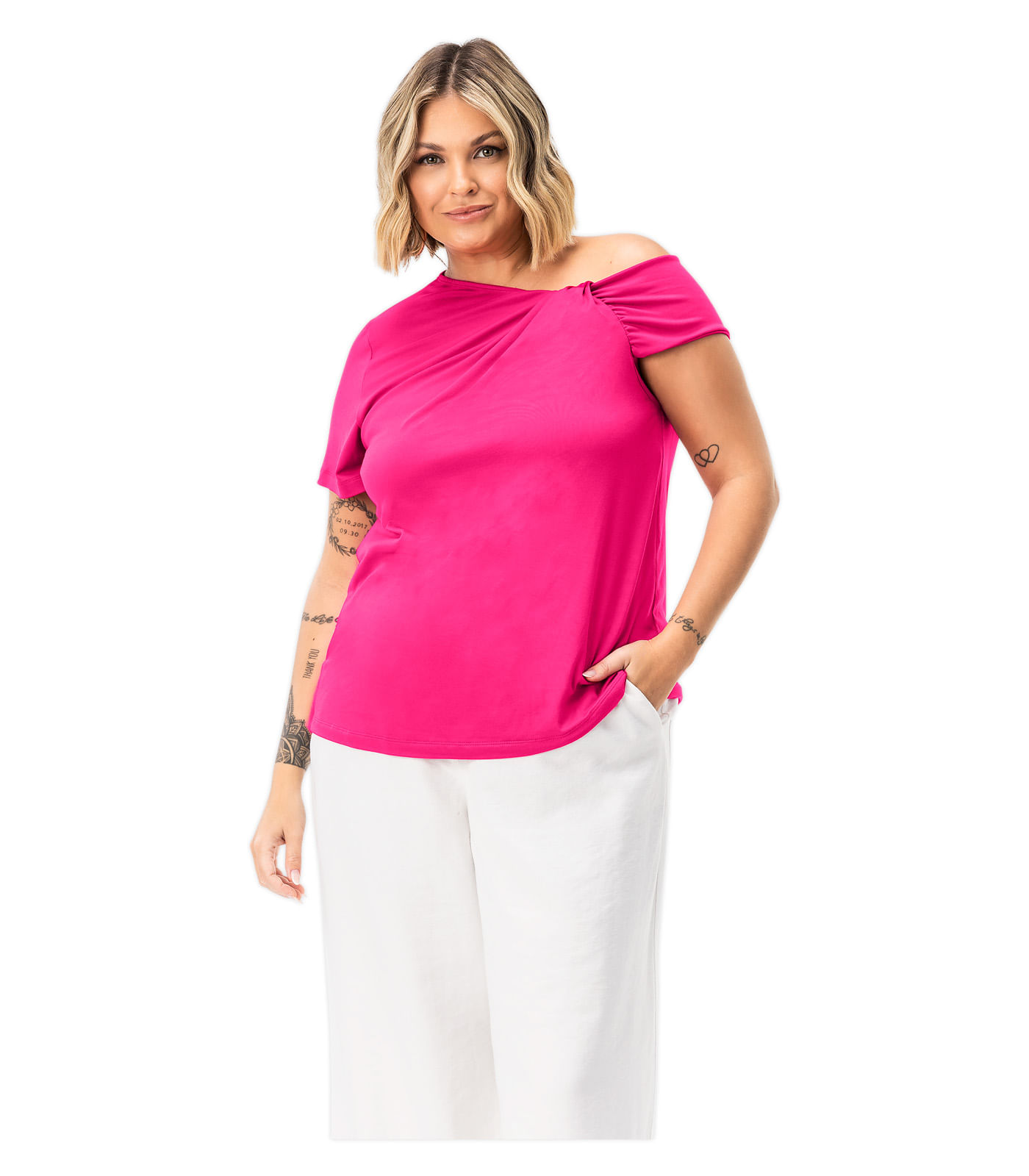 Blusa Feminina Plus Size Em Malha Soft Secret Glam Rosa - Imagem 3