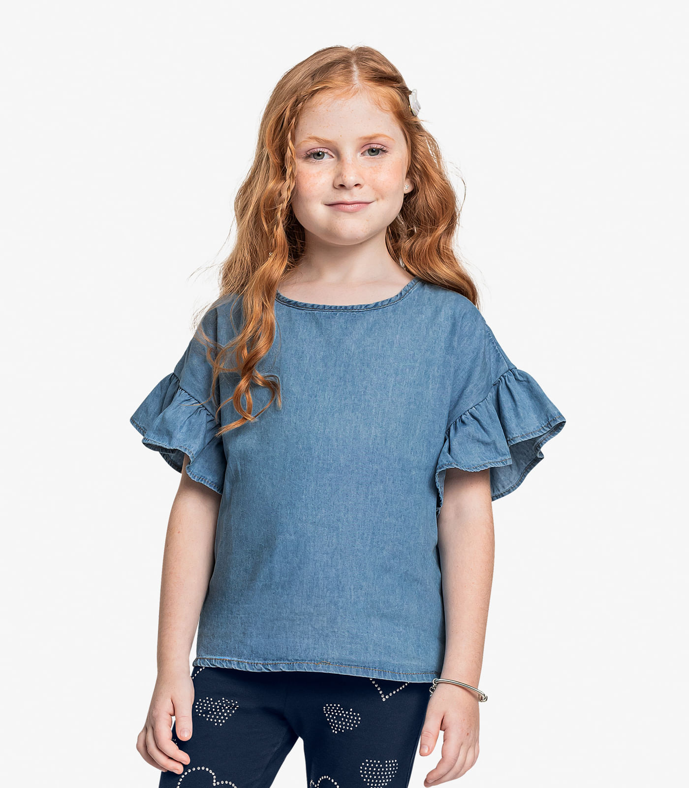 Conjunto Bata Light Denim Com Legging Trick Nick Azul - Imagem 2