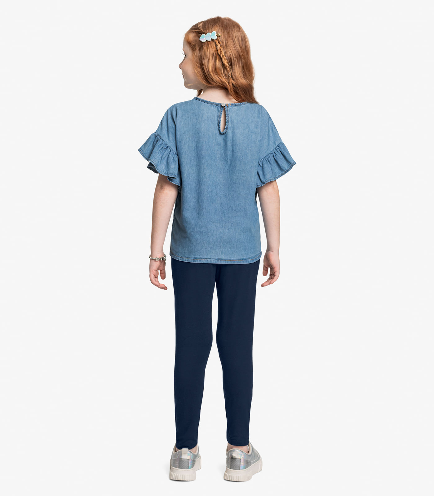 Conjunto Bata Light Denim Com Legging Trick Nick Azul - Imagem 4