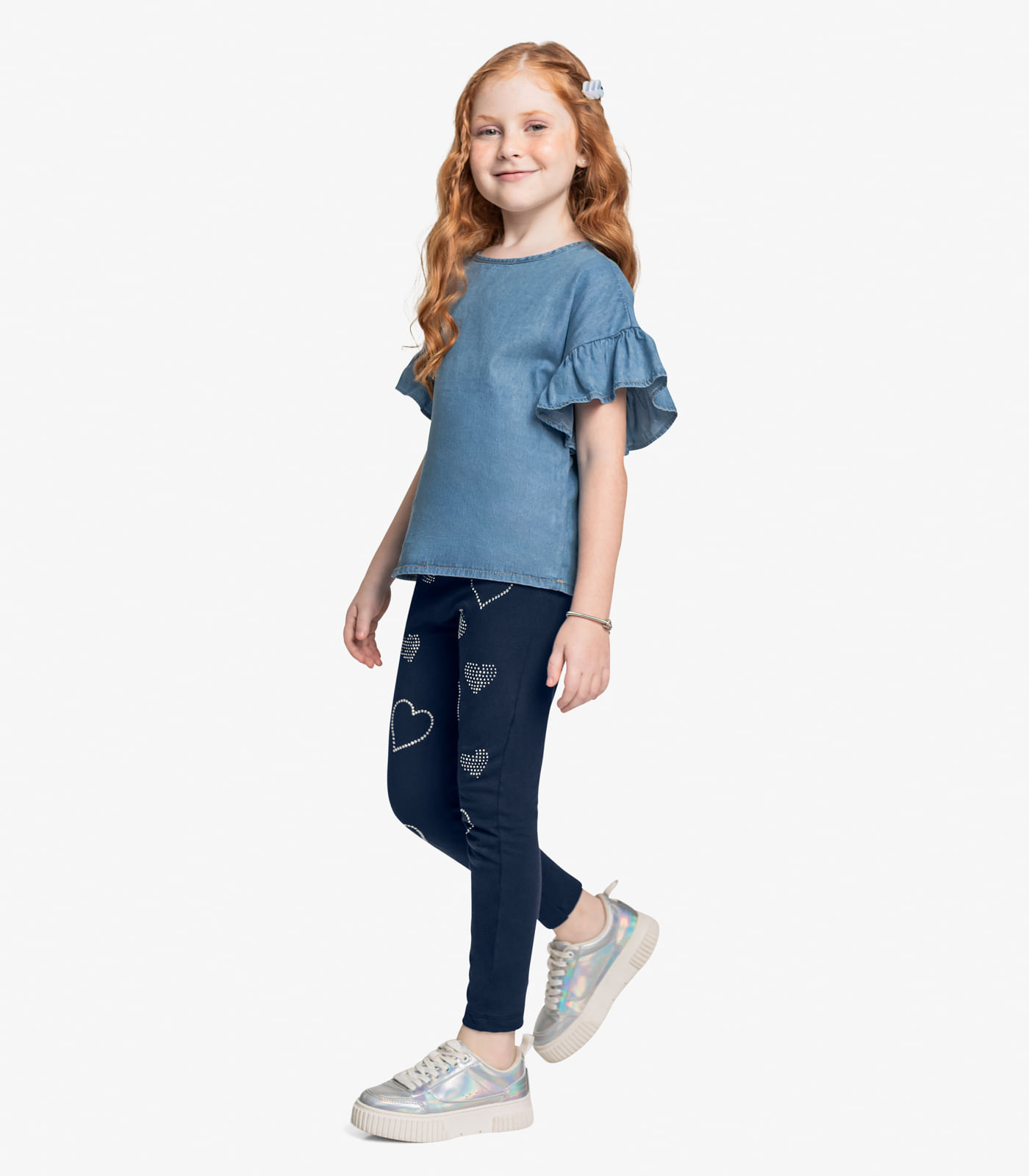 Conjunto Bata Light Denim Com Legging Trick Nick Azul - Imagem 5