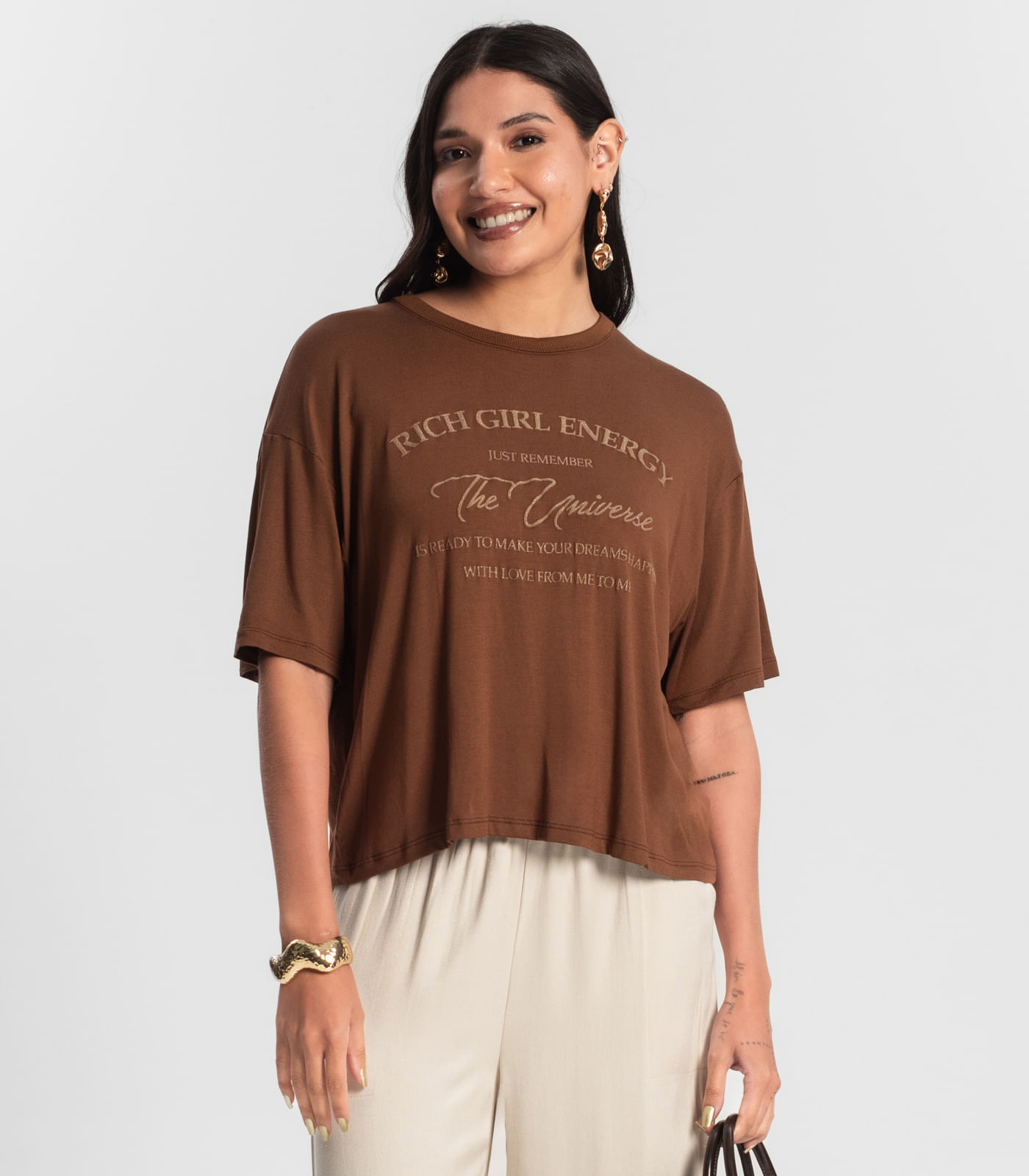 Blusa T- Shirt Feminina Rovitex Marrom