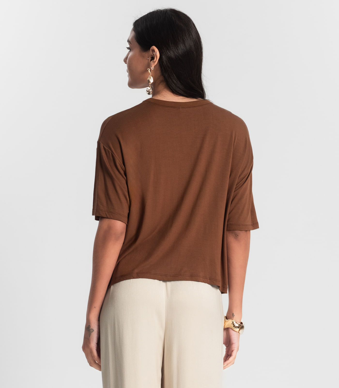 Blusa T- Shirt Feminina Rovitex Marrom - Imagem 4