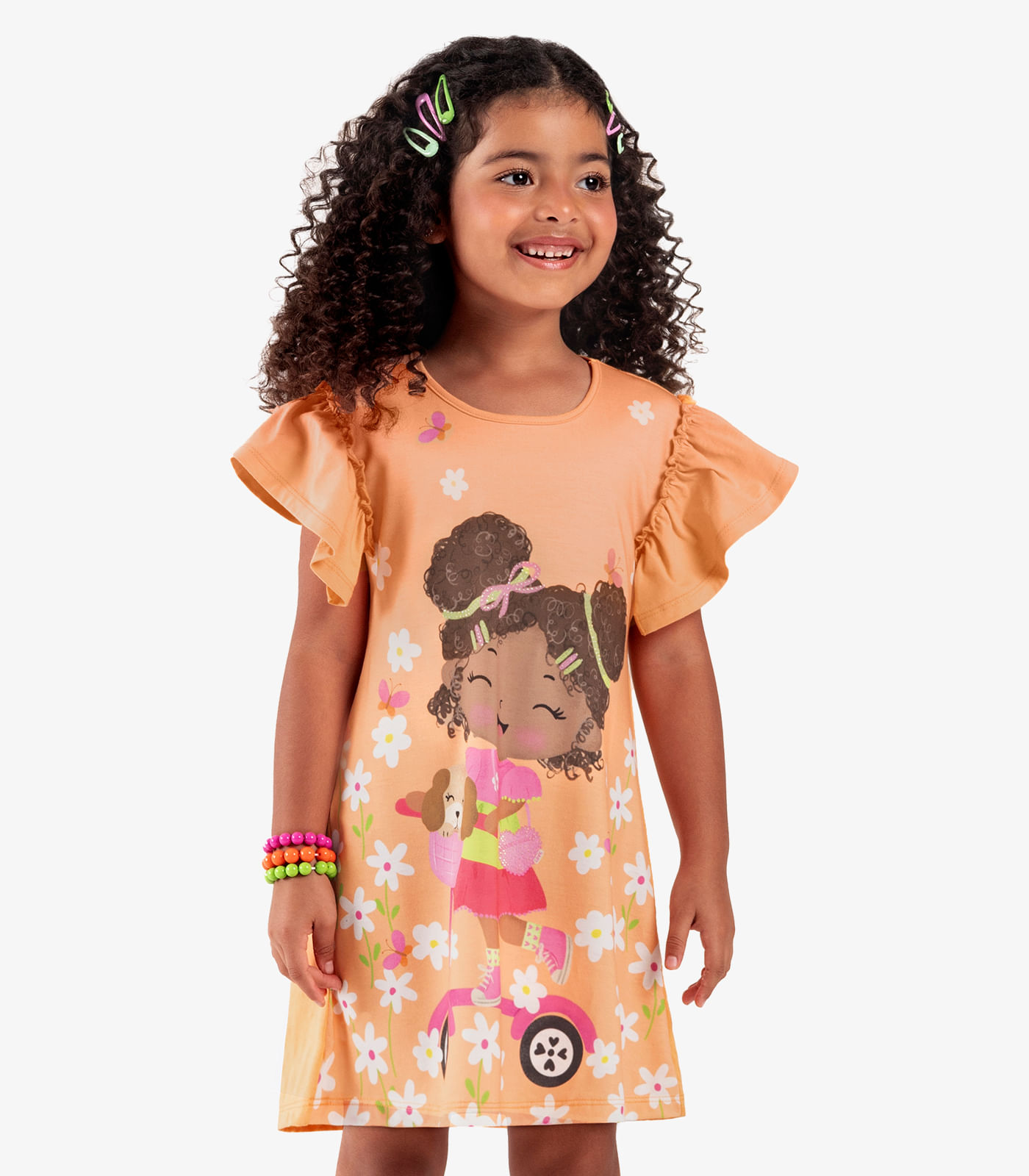 Vestido Infantil Manga Curta Rovi Kids Laranja - Imagem 2