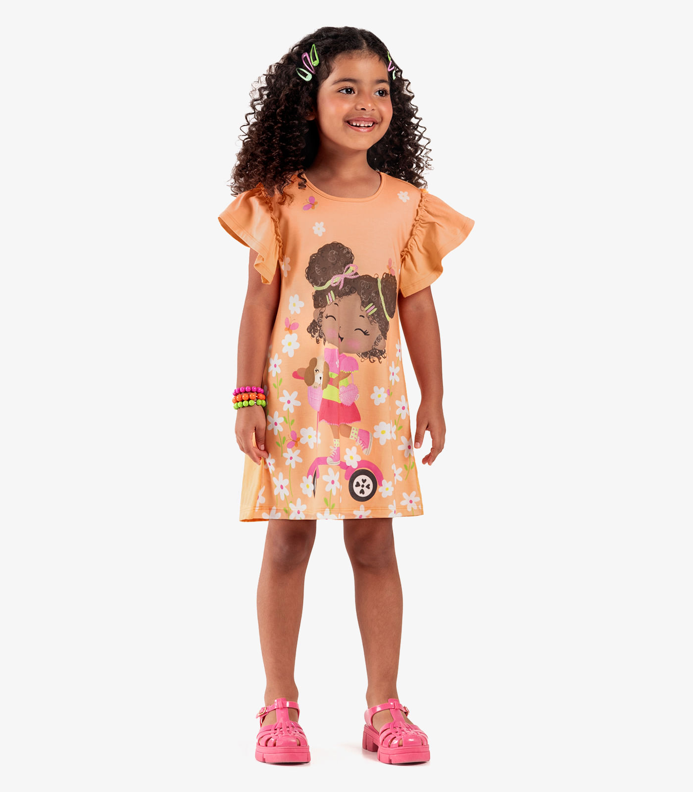 Vestido Infantil Manga Curta Rovi Kids Laranja - Imagem 4