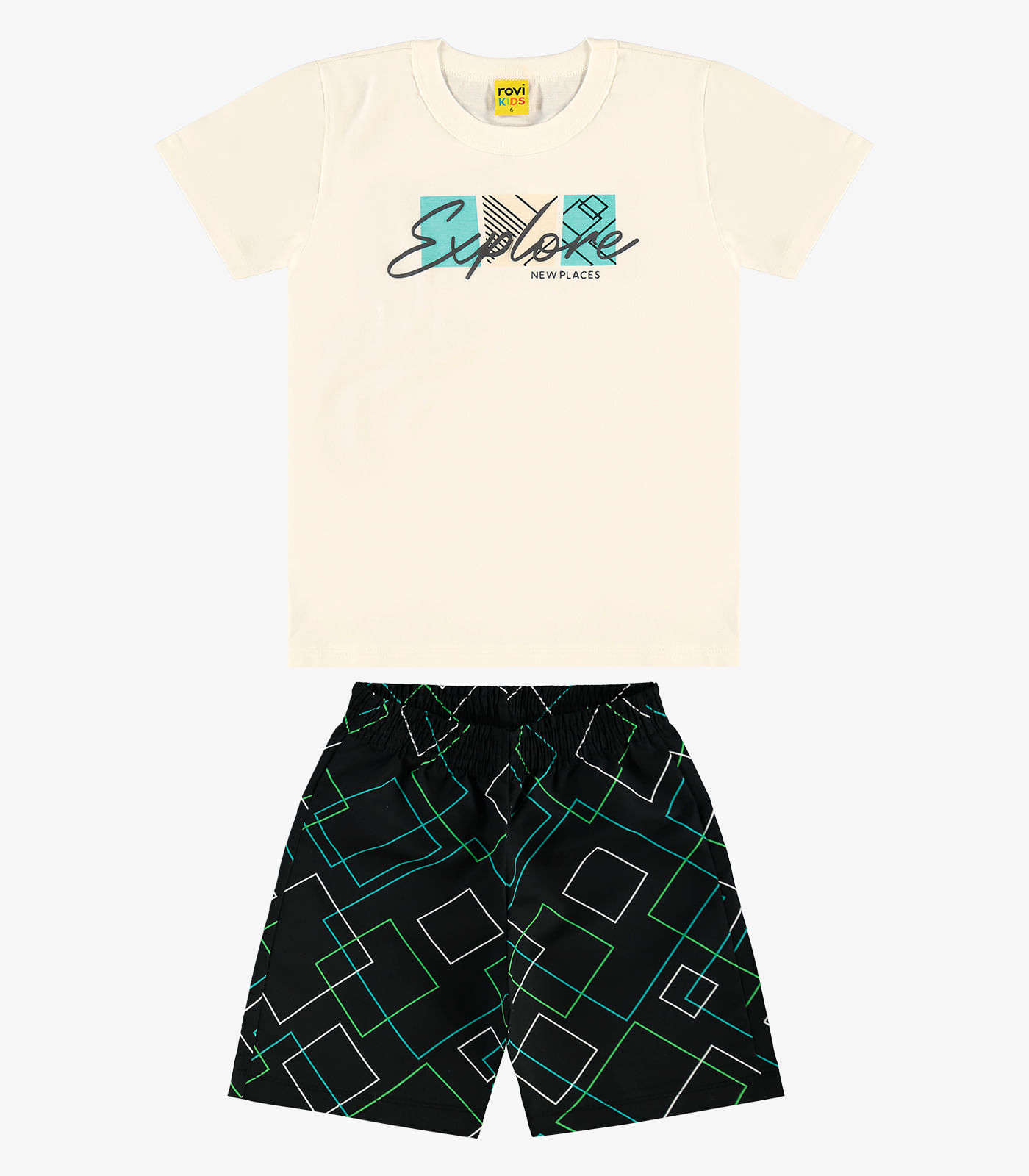 Conjunto Infantil Camiseta Com Bermuda Rovi Kids Bege