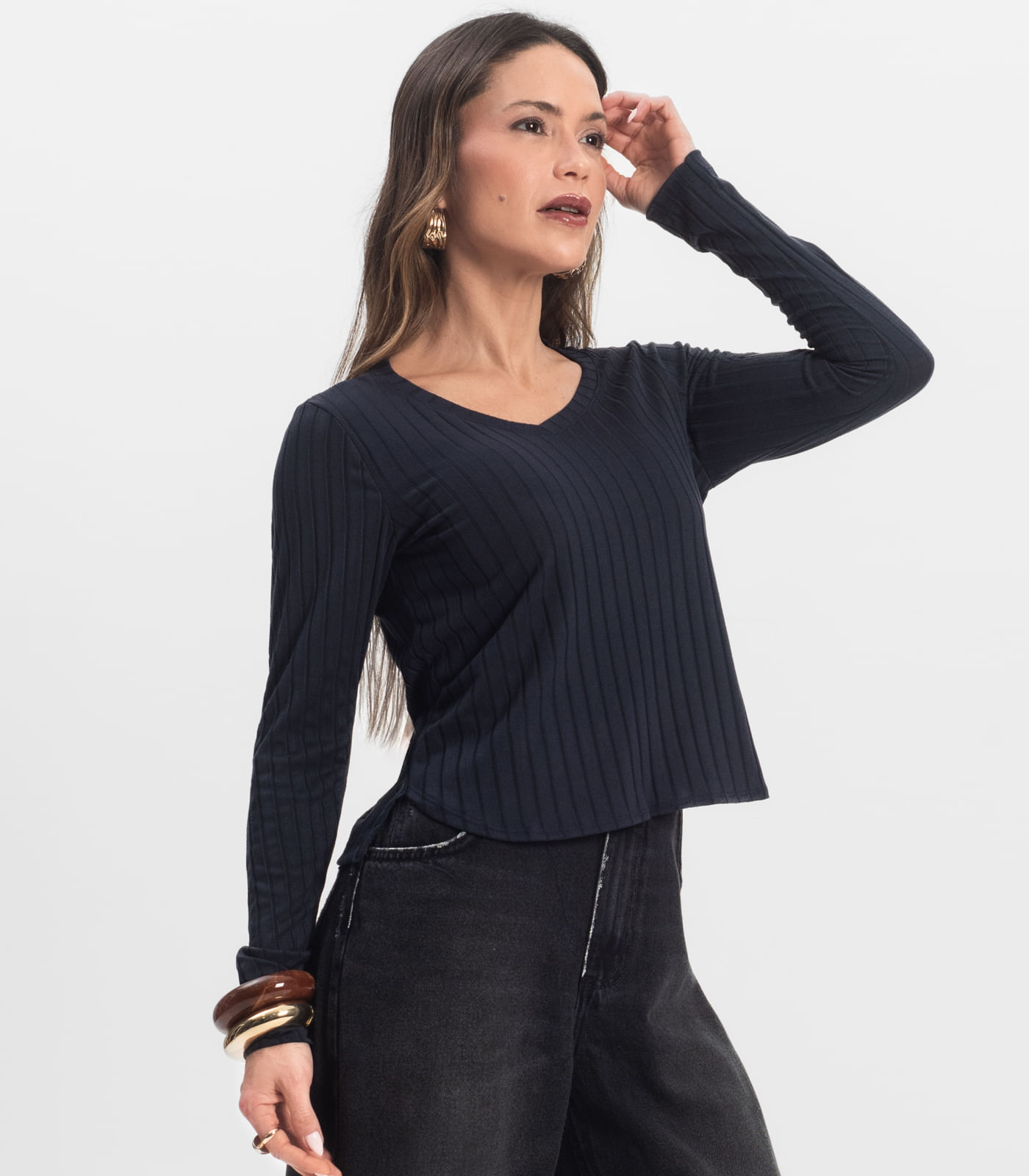 Blusa Manga Longa Infinita Cor Azul - Imagem 6