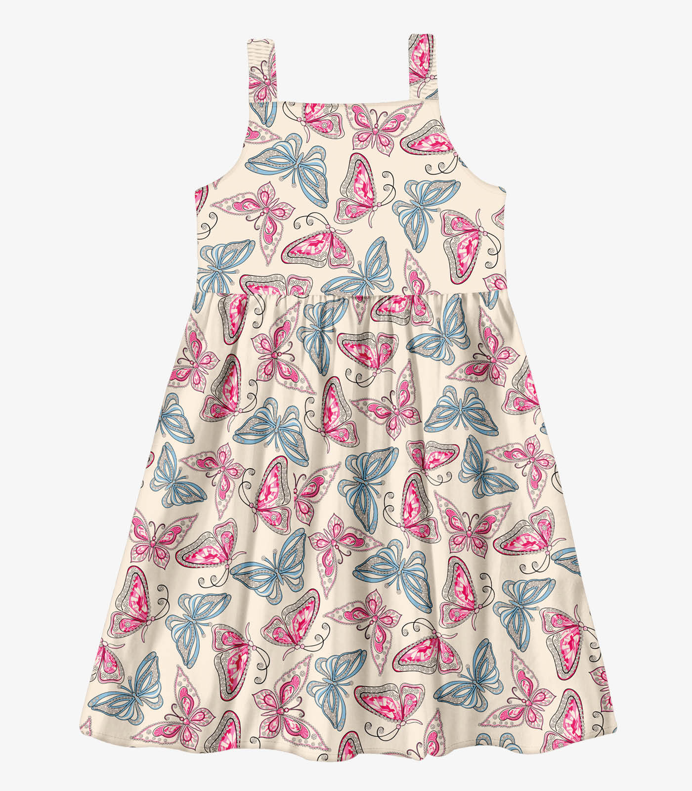 Vestido Menina Popeline Borboletas Trick Nick Bege