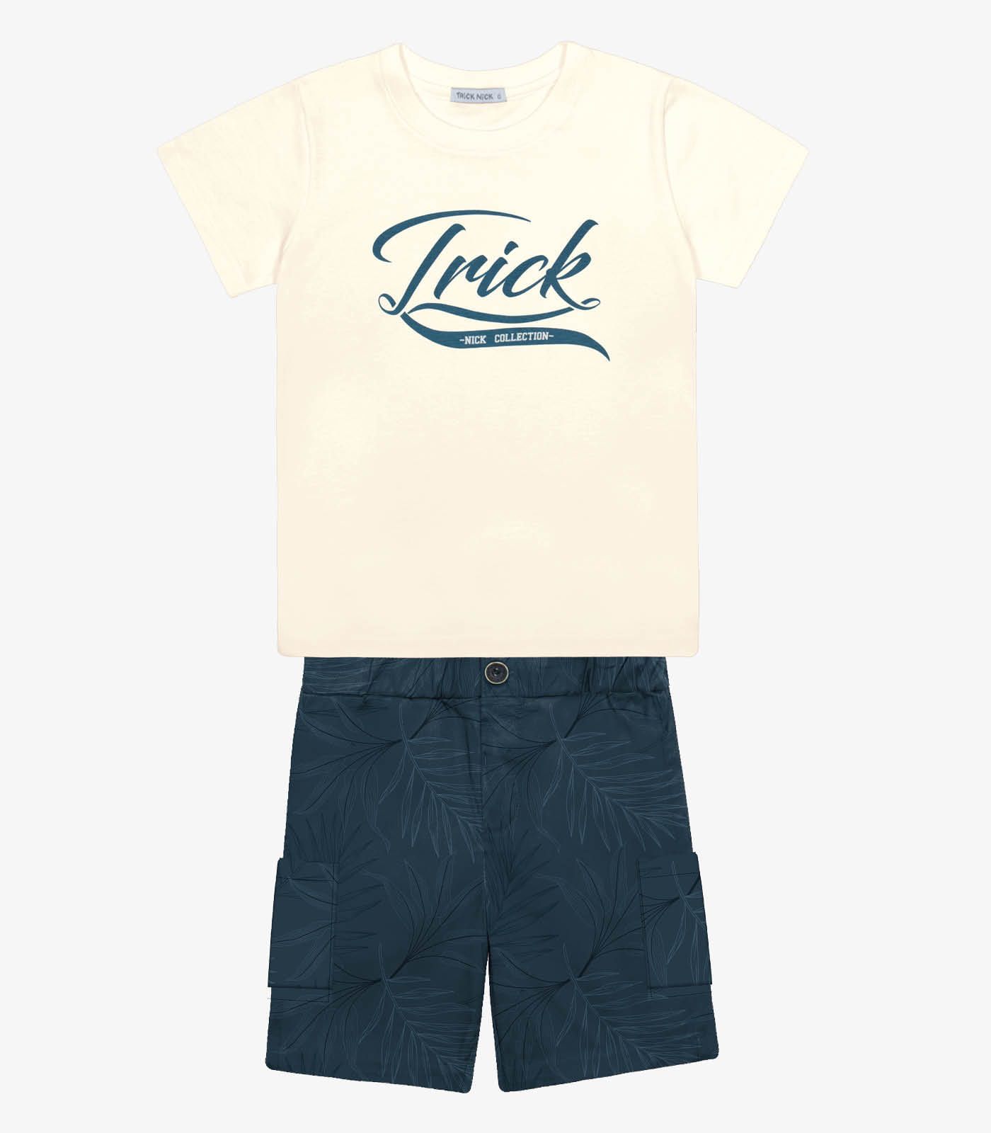 Conjunto Menino Camiseta Com Bermuda Trick Nick Bege