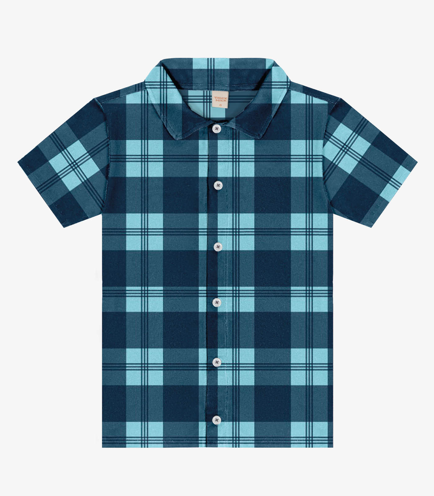 Camisa Infantil Xadrez Manga Curta Trick Nick Azul
