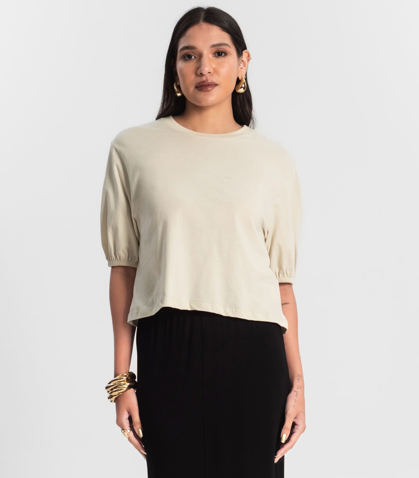 Blusa Feminina Manga Camponesa Rovitex Bege