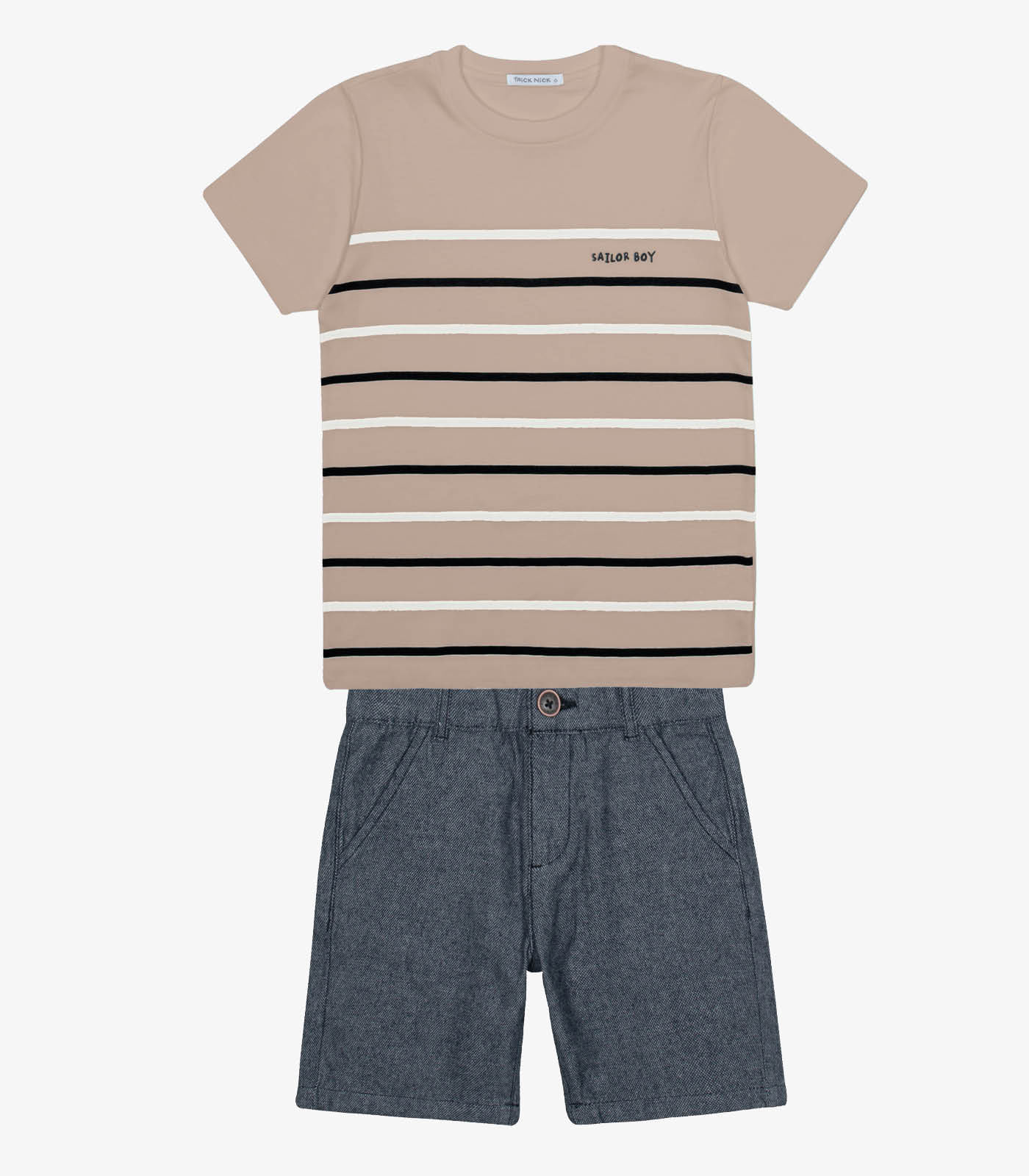 Conjunto Infantil Camiseta Com Bermuda Trick Nick Marrom