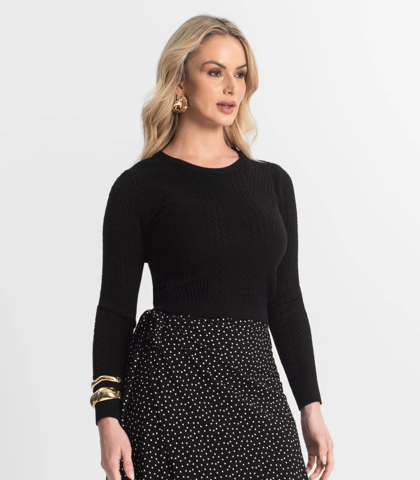 Blusa Feminina Manga Longa Em Tricot Epifani Preto - Imagem 2