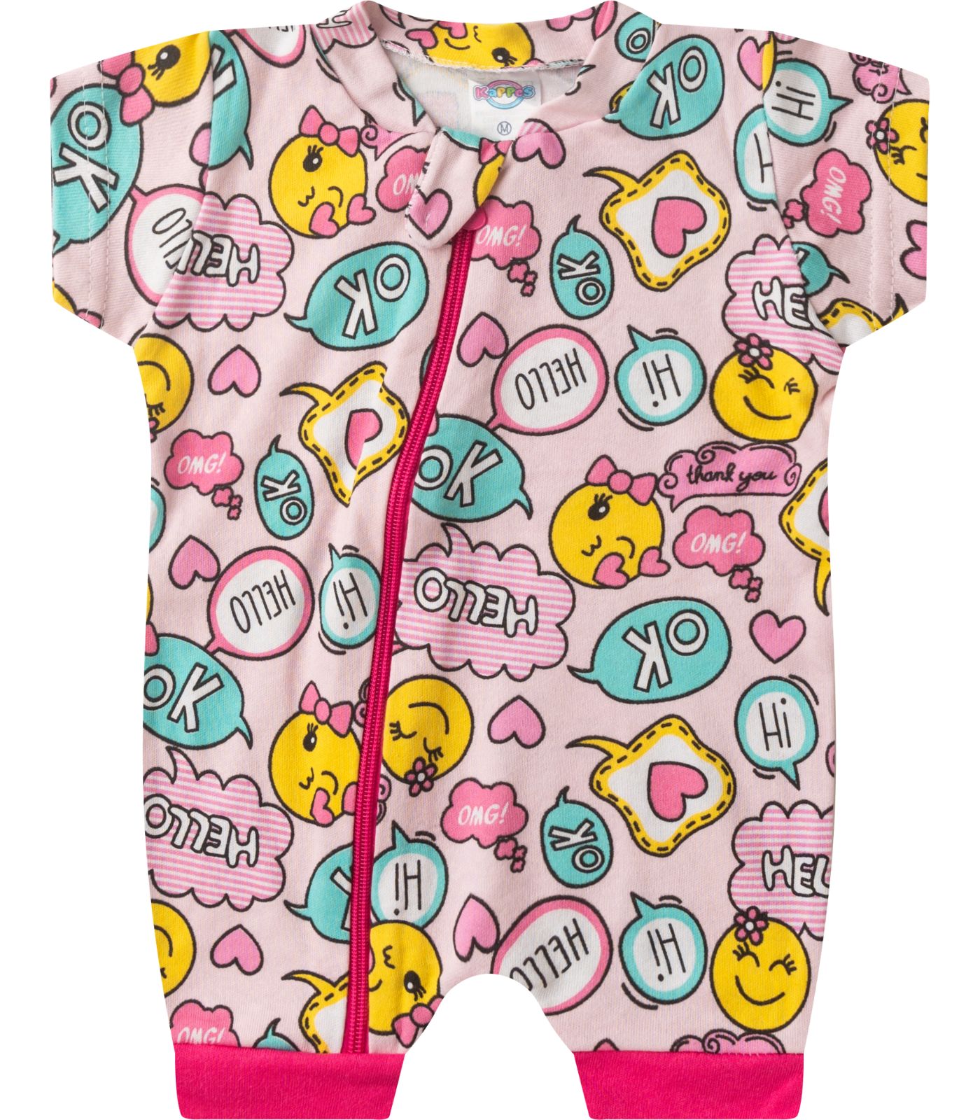 Macacão Bebe Curto Com Zíper Suedine Kappes Rosa