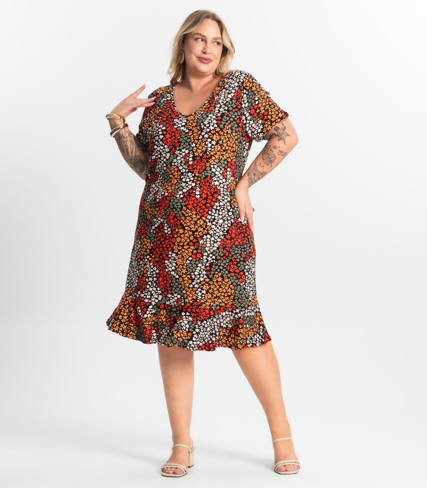 Vestido Plus Size Estampado Select Laranja