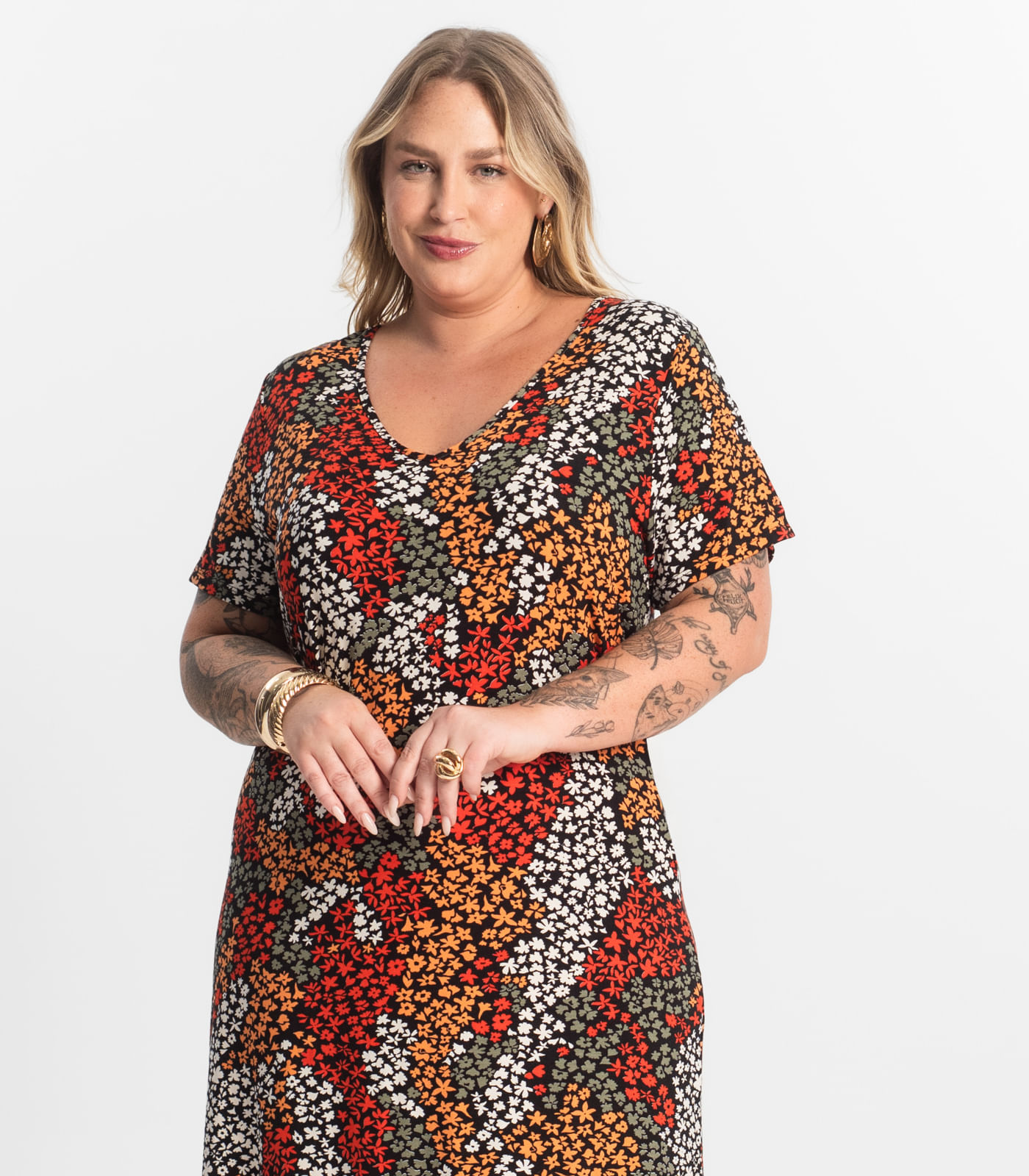 Vestido Plus Size Estampado Select Laranja - Imagem 2