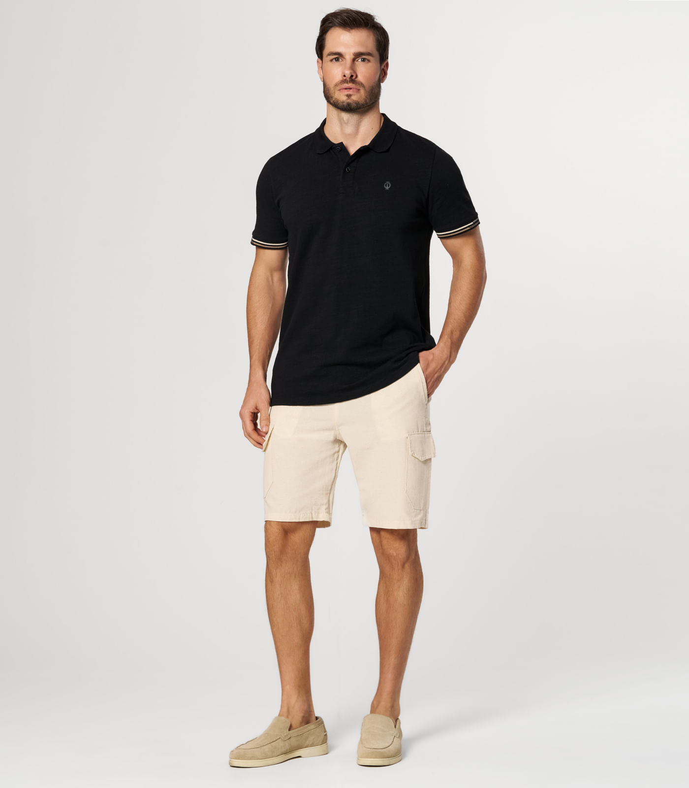 Bermuda Masculina Sarja Com Bolsos Cargo  Shift Cinza