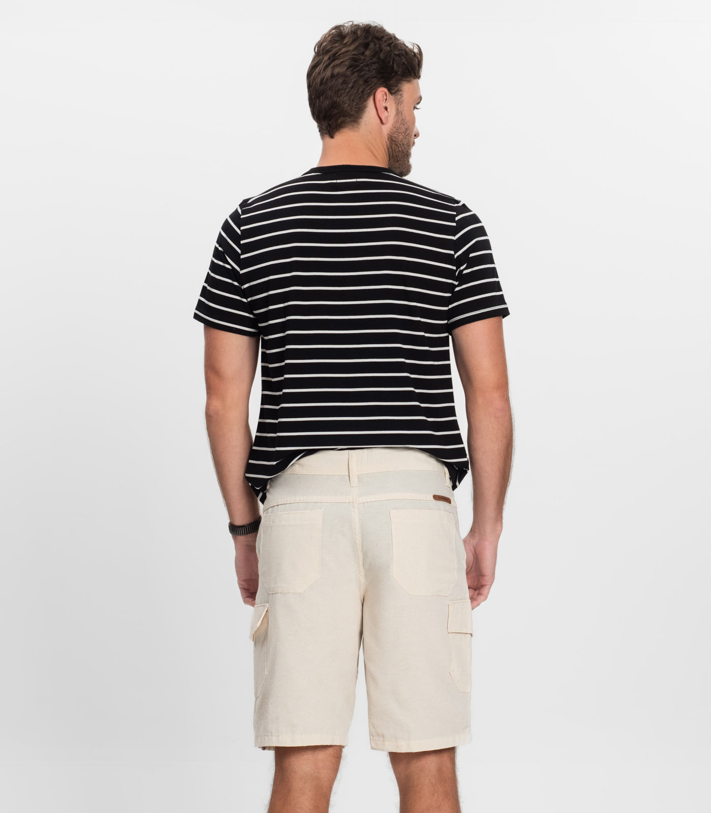 Bermuda Masculina Sarja Com Bolsos Cargo Shift Bege - Imagem 3