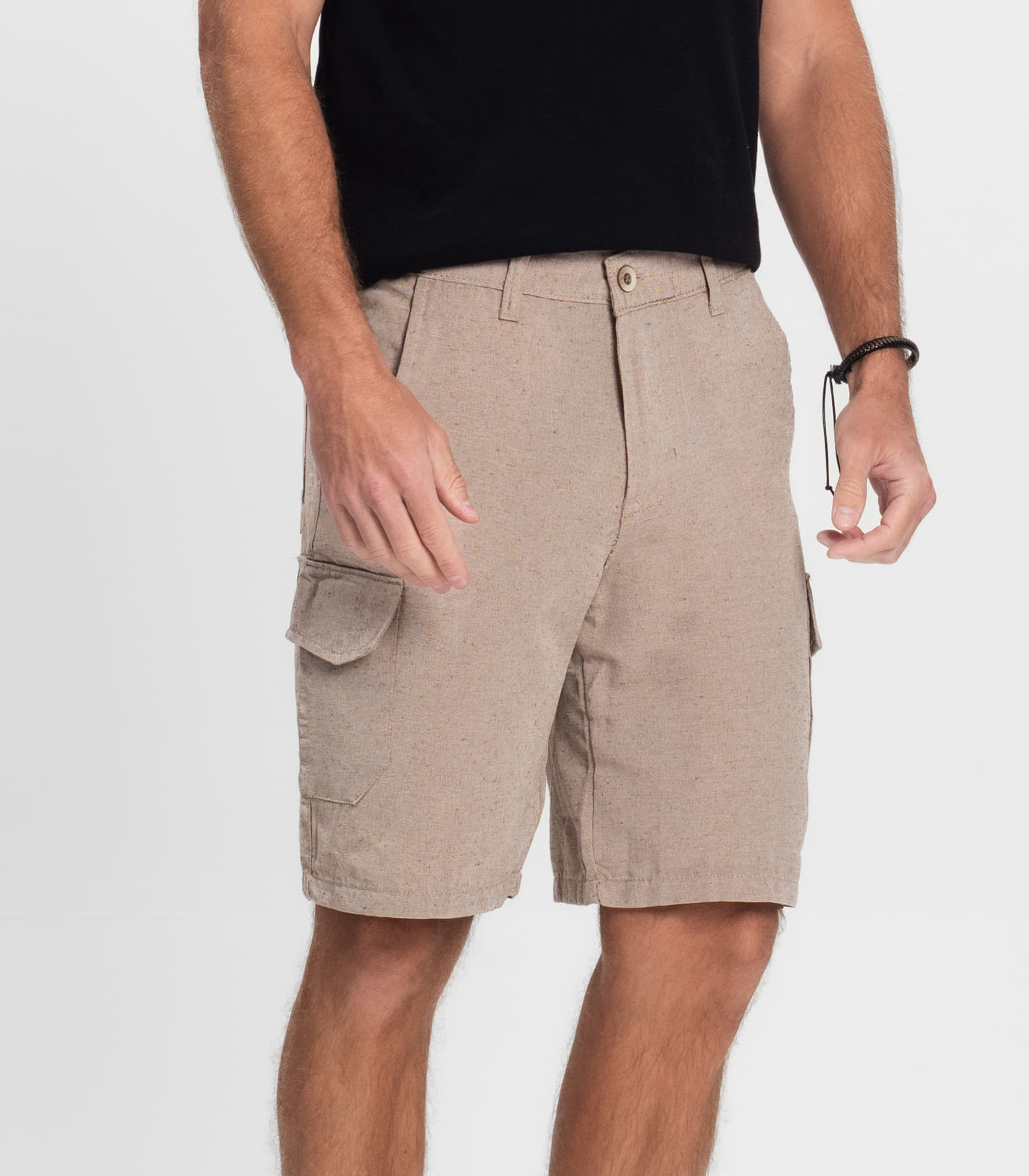 Bermuda Masculina Sarja Com Bolsos Cargo Shift Bege - Imagem 2