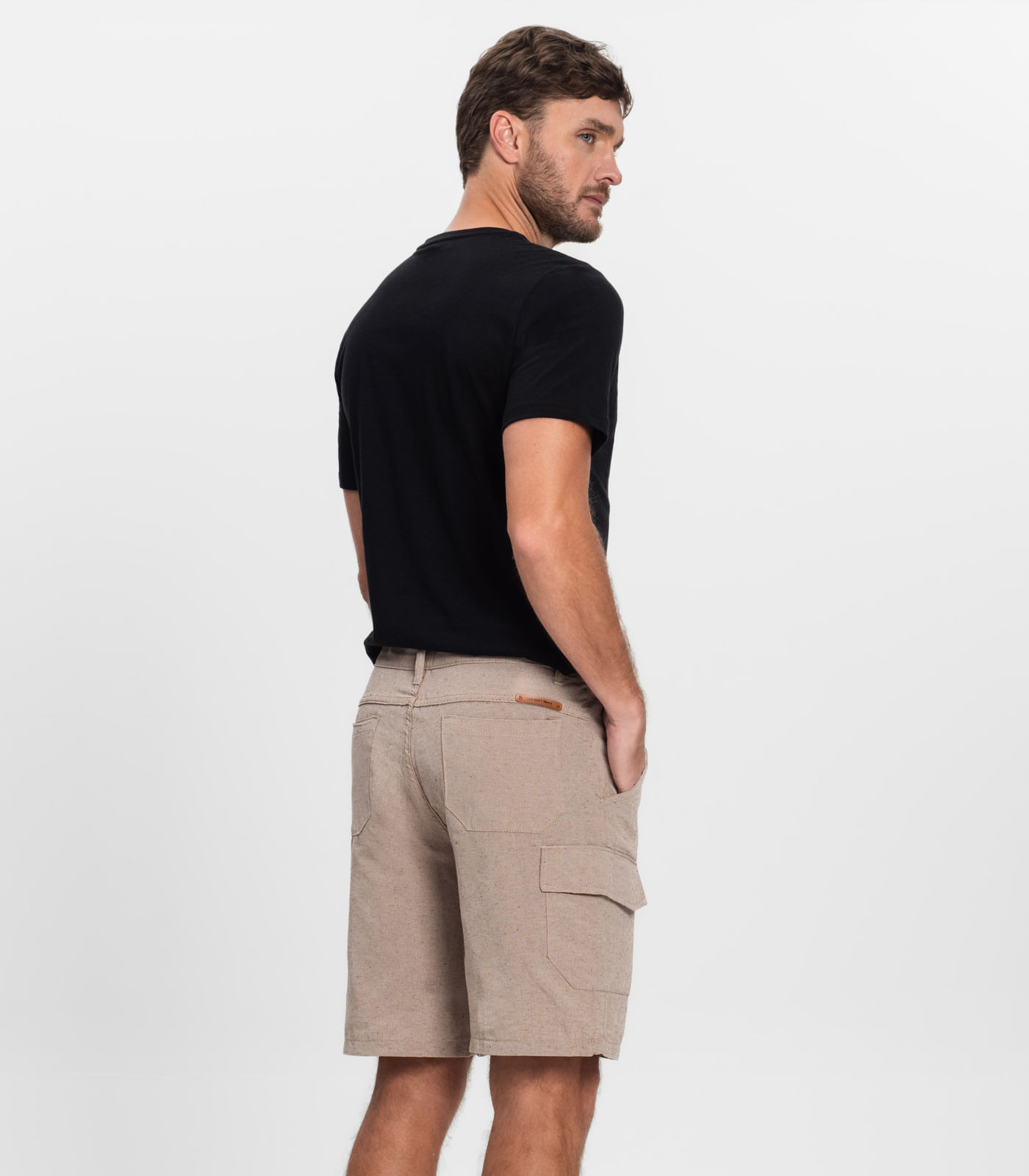 Bermuda Masculina Sarja Com Bolsos Cargo Shift Bege - Imagem 3