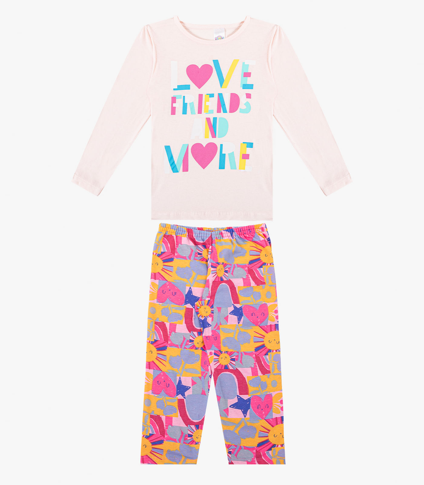 Pijama Menina Manga Longa Brilha No Escuro Kappes Rosa