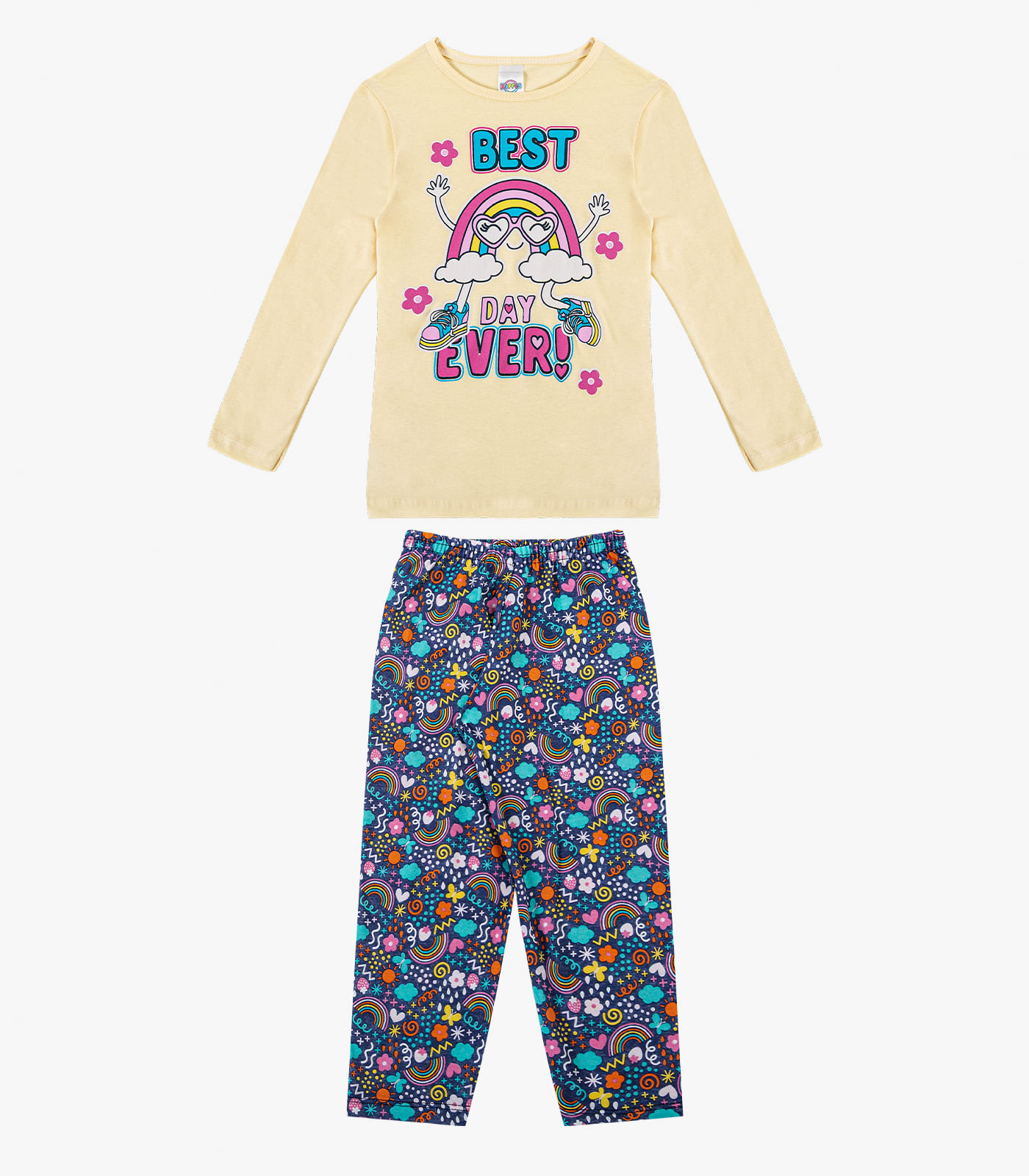 Pijama Menina Manga Longa Brilha No Escuro Kappes Amarelo