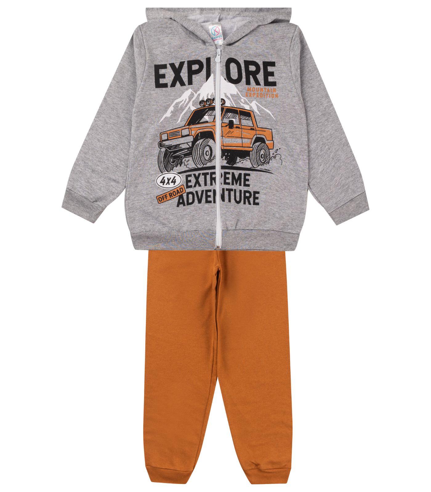 Conjunto De Moletom Infantil Com Capuz Kappes Cinza