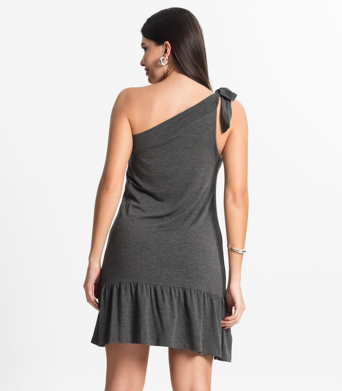 Vestido Feminino Viscolycra Babados Bella Sangos Cinza - Imagem 3