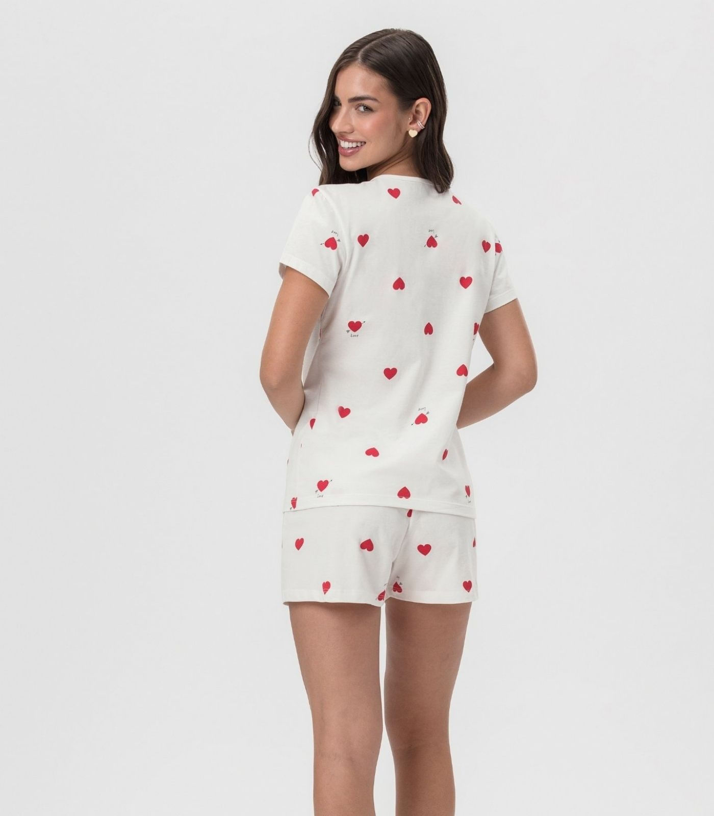 Short Doll Estampado Corações Mensageira Da Paz Branco - Imagem 3