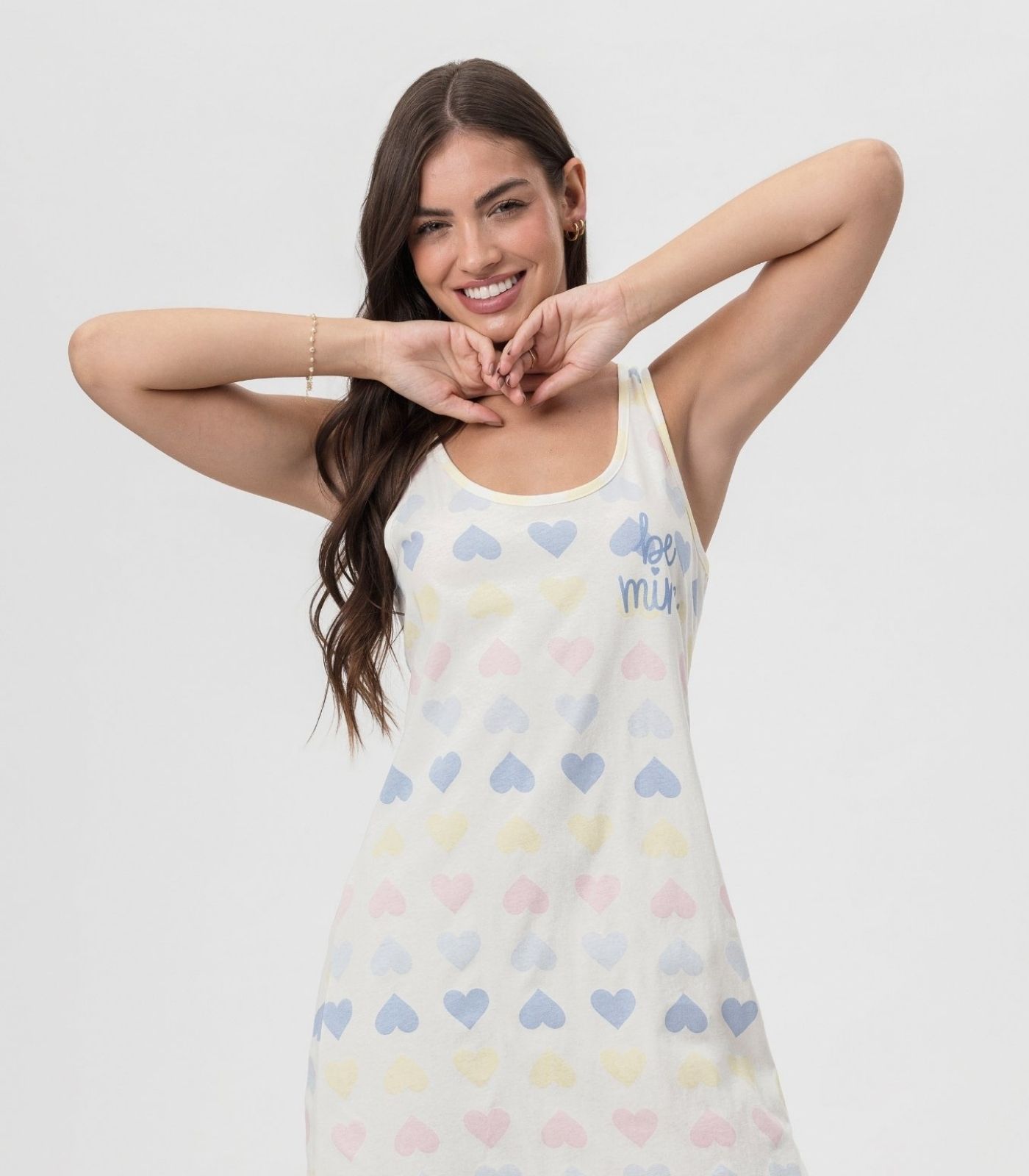Camisola Feminina Corações Mensageira Da Paz Bege - Imagem 2