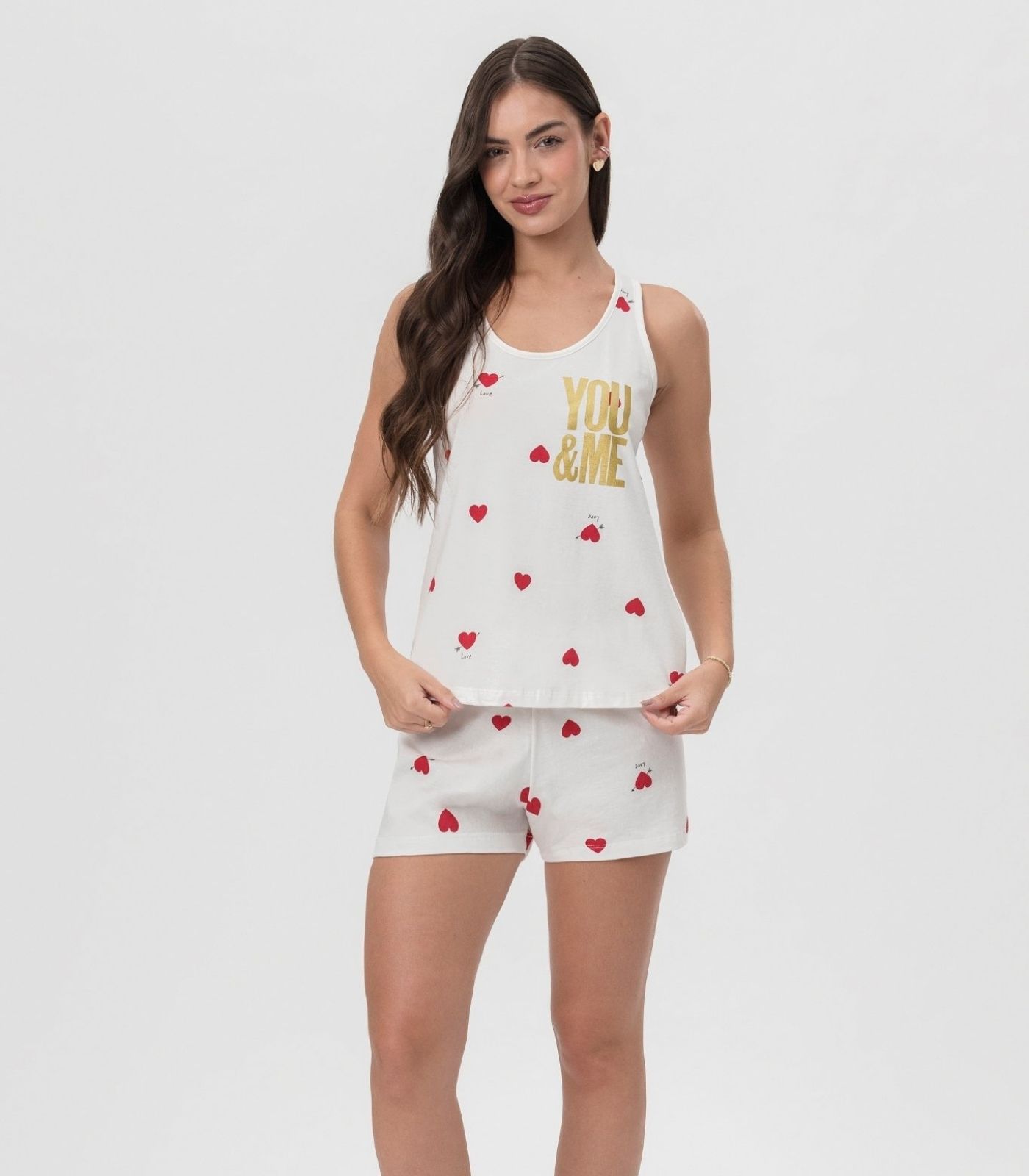 Short Doll Regata Corações Mensageira Da Paz Branco