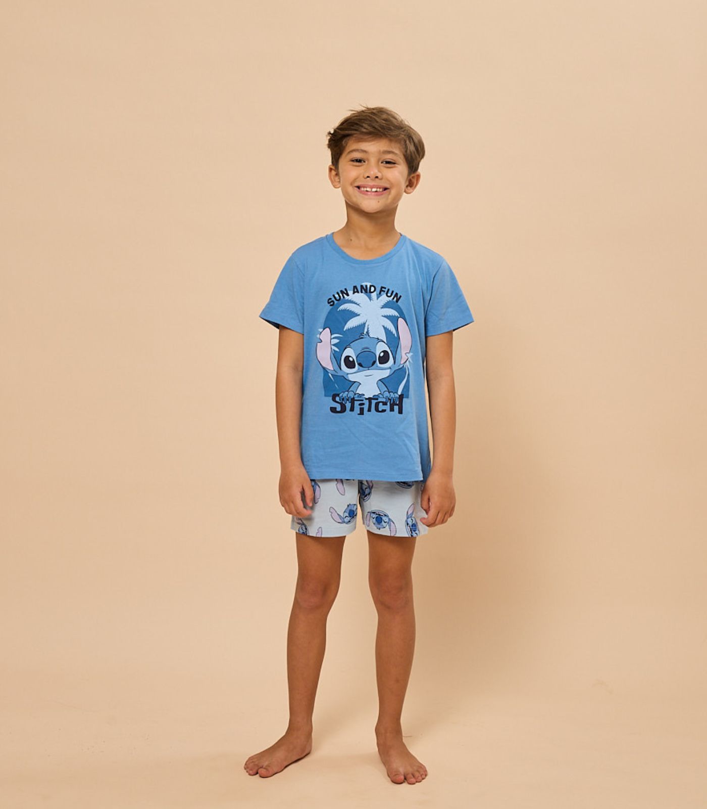 Pijama Menino Manga Curta Meia Malha Evanilda Azul